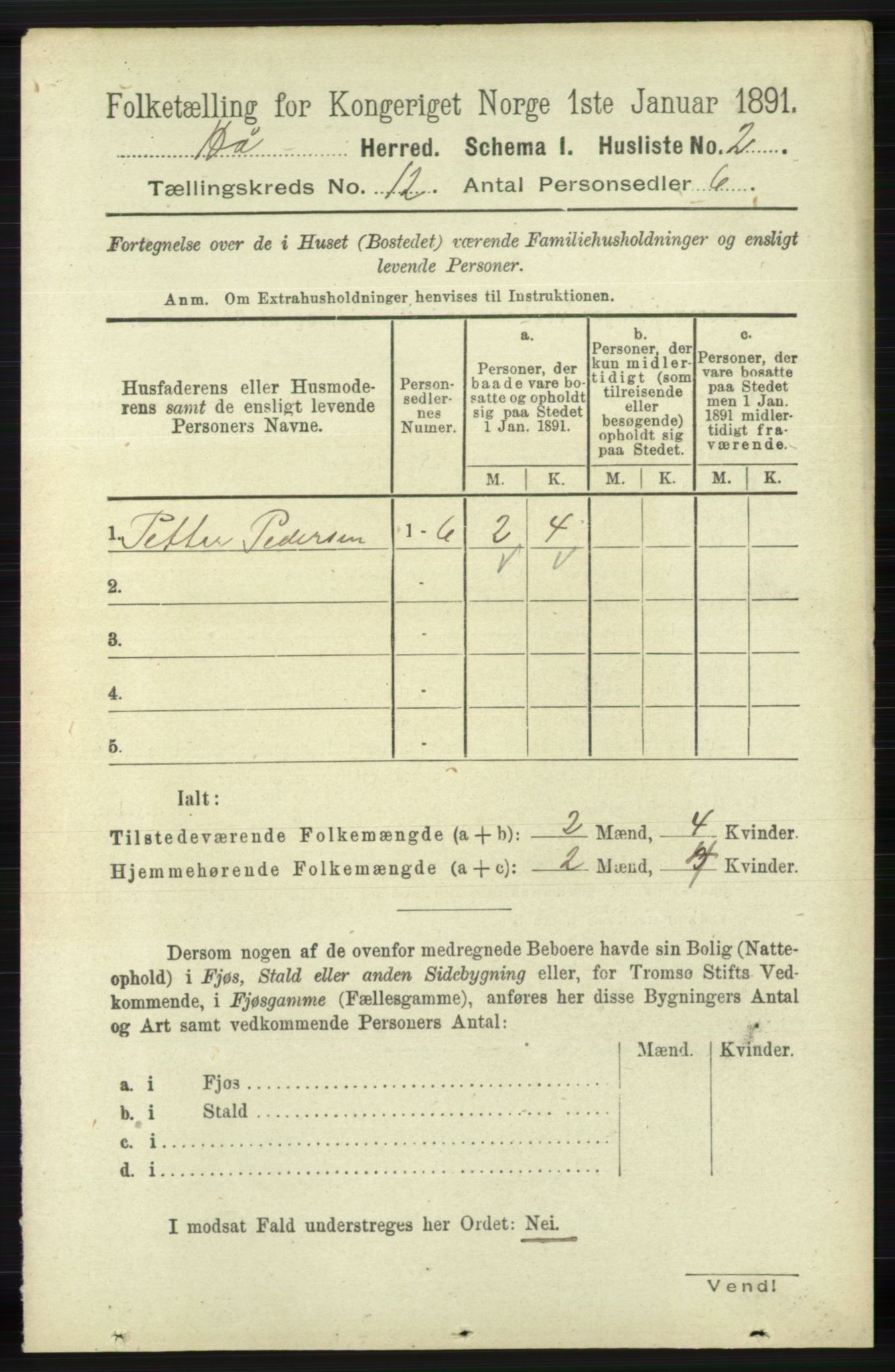 RA, 1891 census for 1119 Hå, 1891, p. 2842