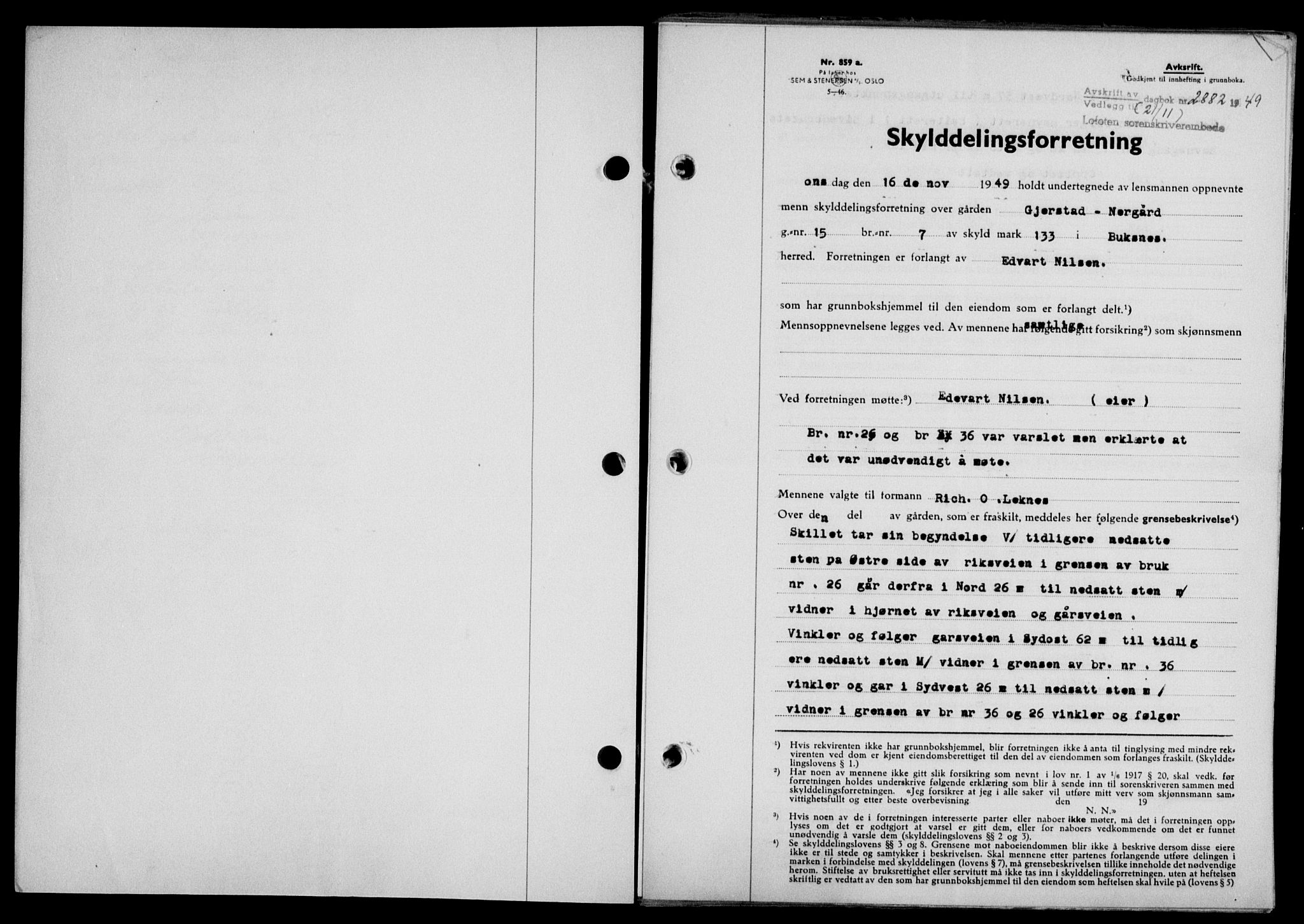 Lofoten sorenskriveri, SAT/A-0017/1/2/2C/L0022a: Mortgage book no. 22a, 1949-1950, Diary no: : 2882/1949