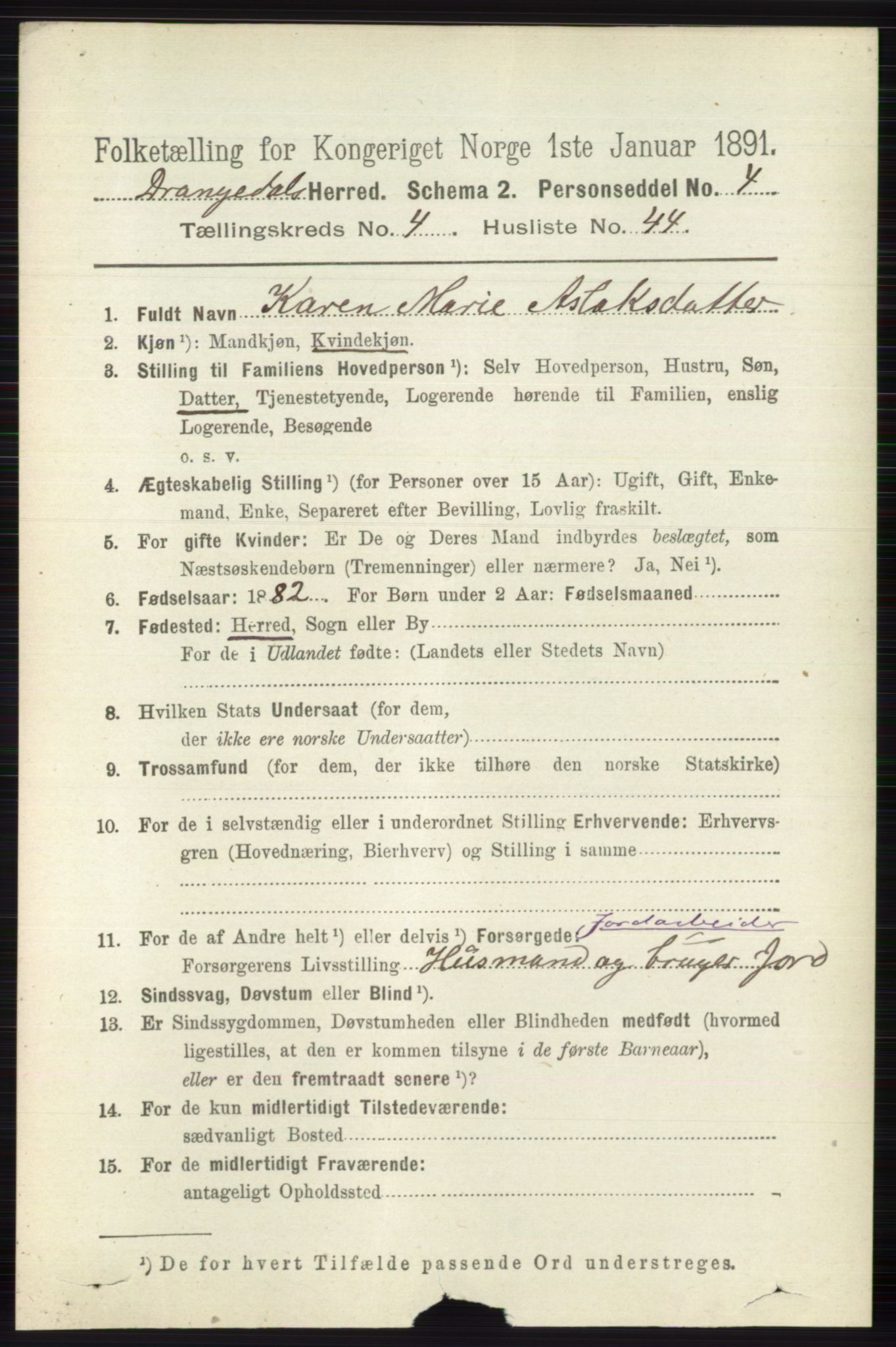 RA, 1891 census for 0817 Drangedal, 1891, p. 1609