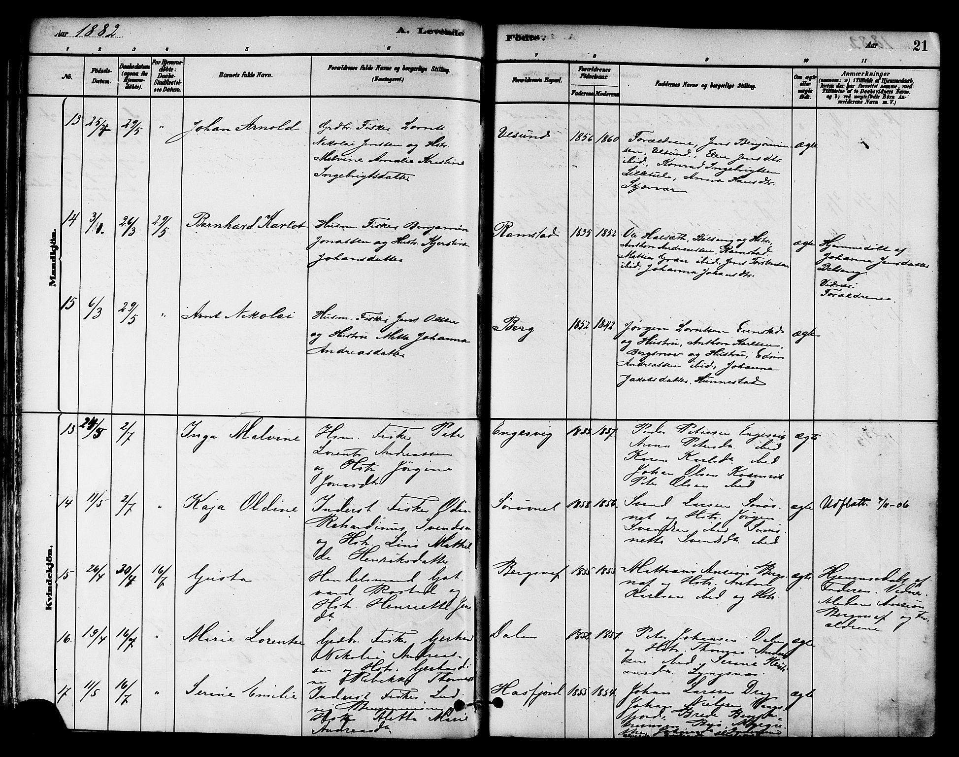 Ministerialprotokoller, klokkerbøker og fødselsregistre - Nord-Trøndelag, AV/SAT-A-1458/786/L0686: Parish register (official) no. 786A02, 1880-1887, p. 21