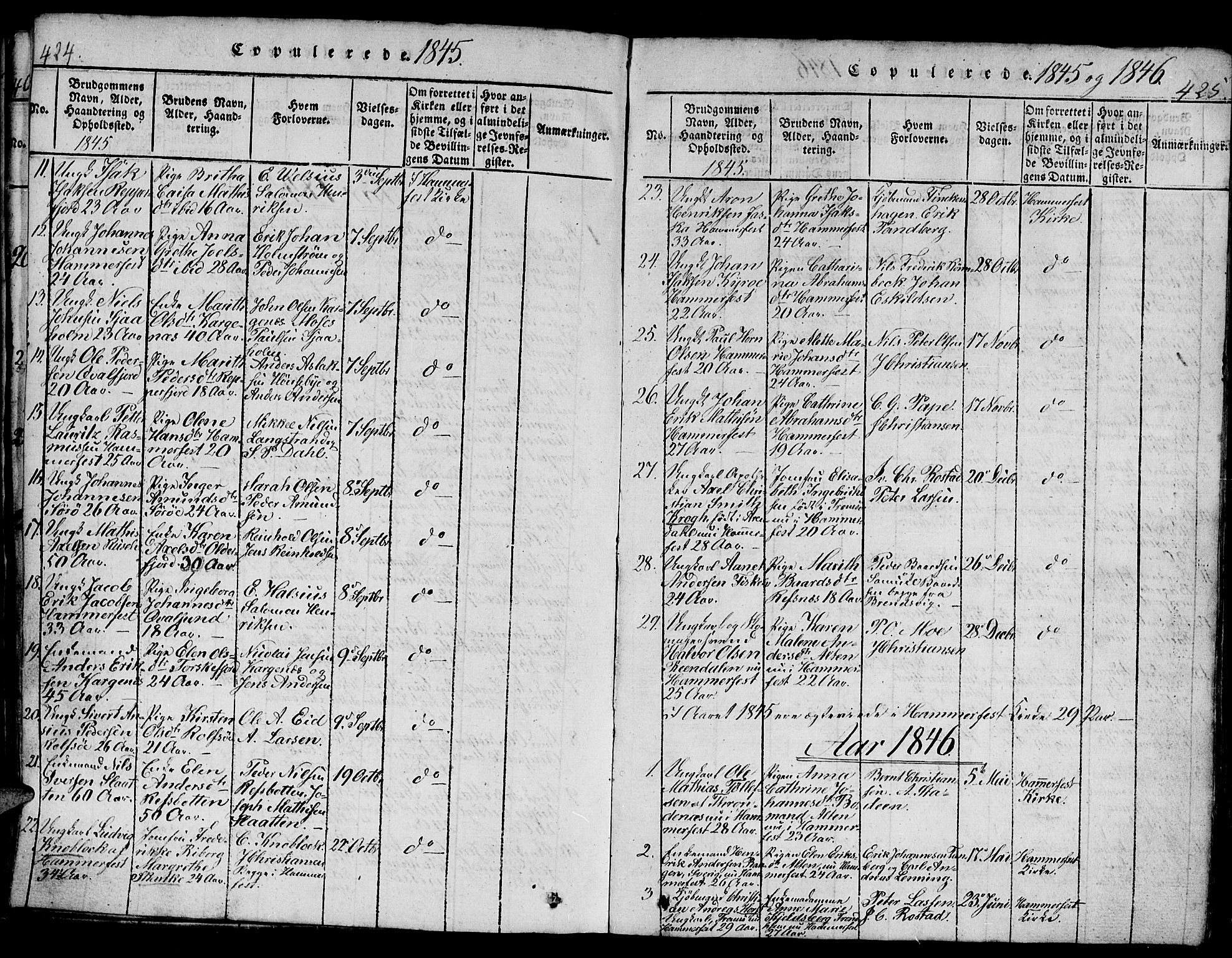 Hammerfest sokneprestkontor, SATØ/S-1347/H/Hb/L0001.klokk: Parish register (copy) no. 1, 1822-1850, p. 424-425