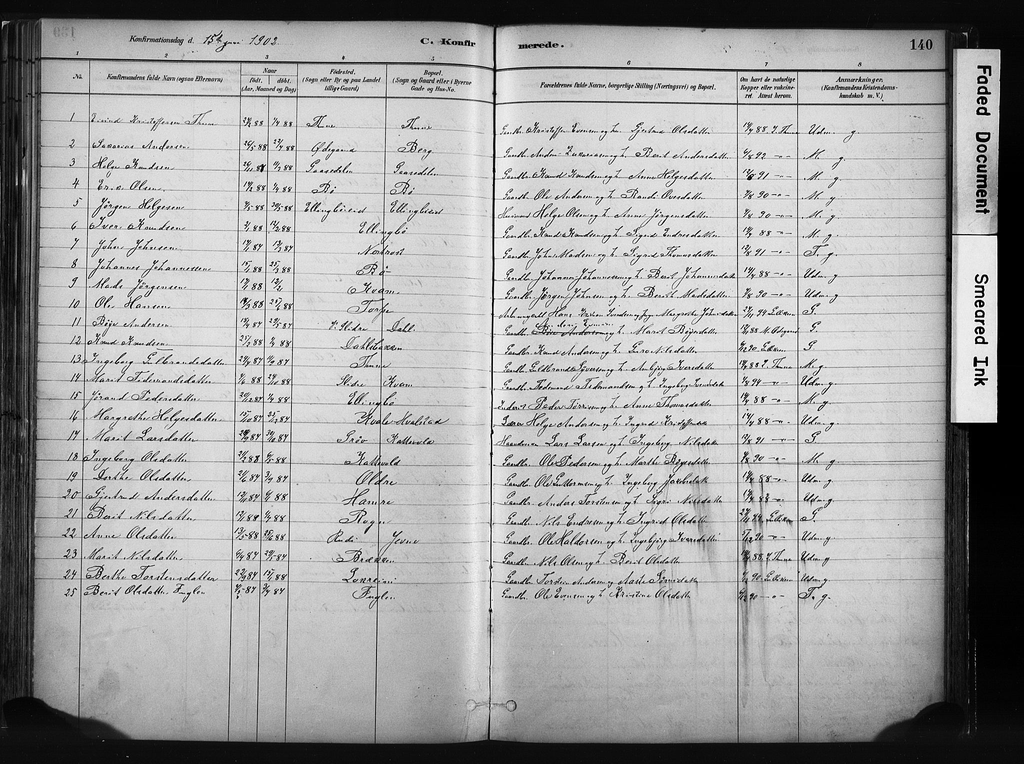 Vang prestekontor, Valdres, SAH/PREST-140/H/Ha/L0008: Parish register (official) no. 8, 1882-1910, p. 140