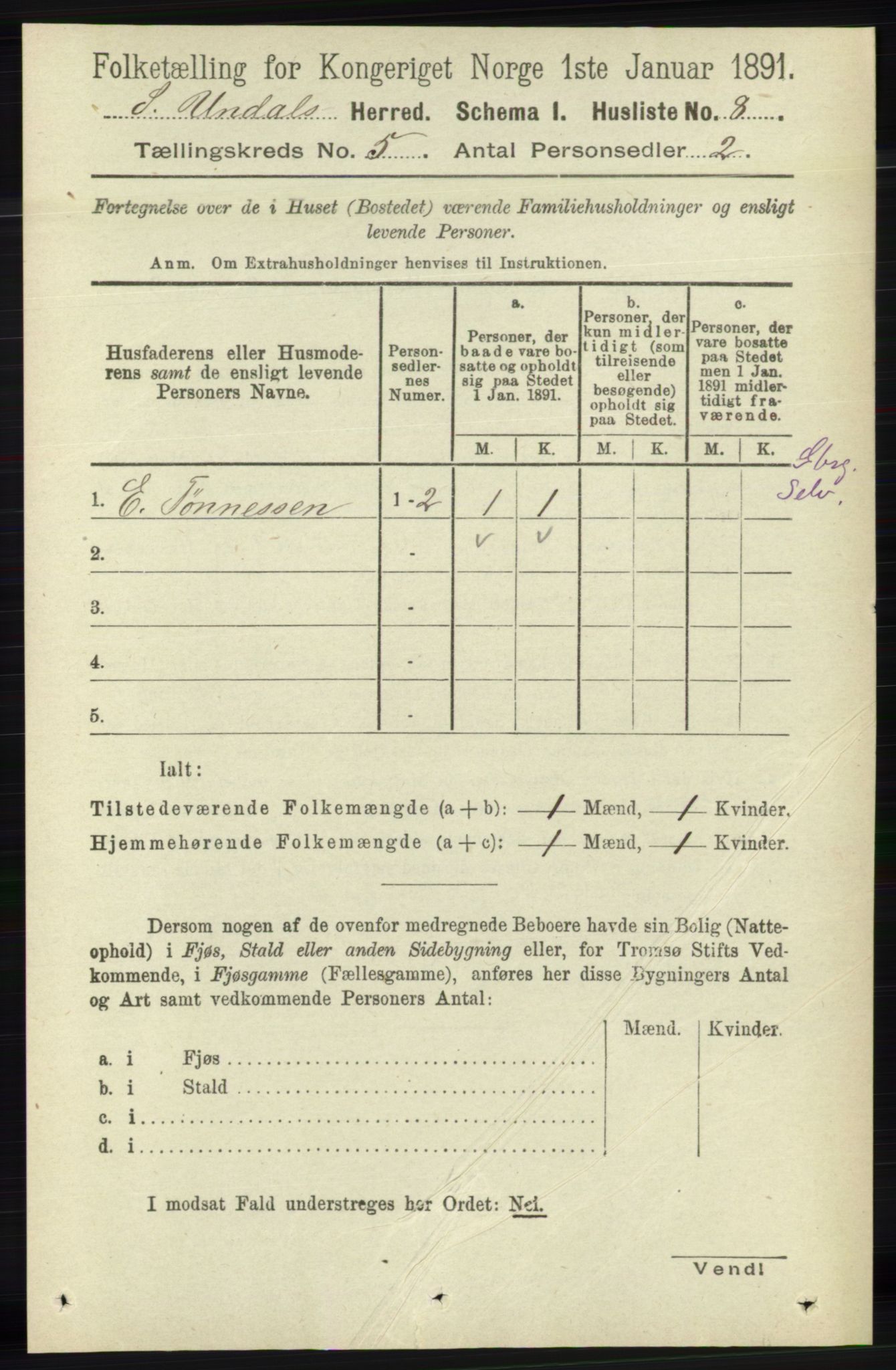 RA, 1891 census for 1029 Sør-Audnedal, 1891, p. 1836