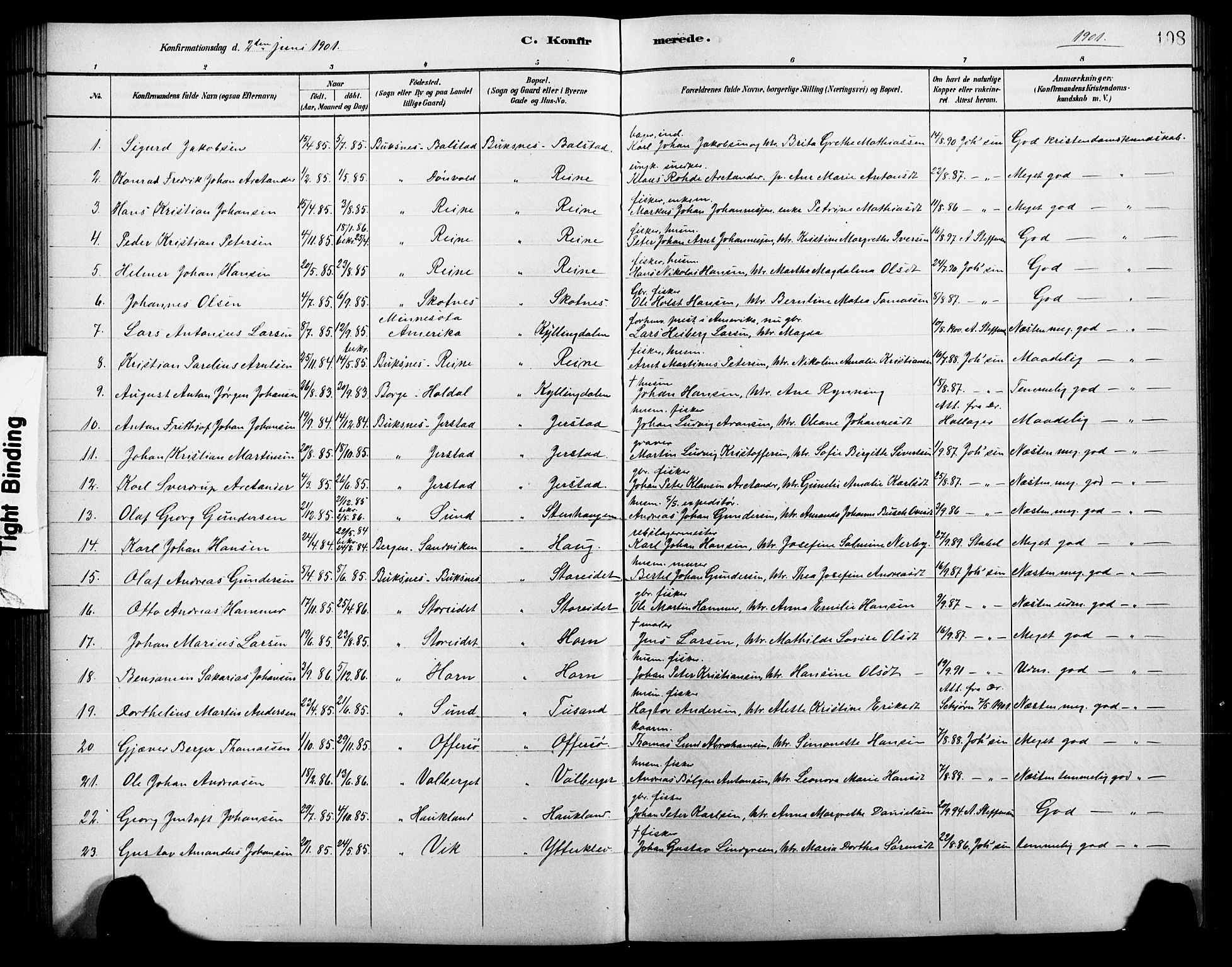 Ministerialprotokoller, klokkerbøker og fødselsregistre - Nordland, AV/SAT-A-1459/881/L1168: Parish register (copy) no. 881C05, 1900-1911, p. 108