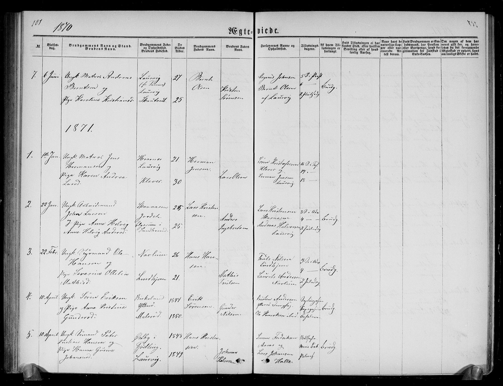 Brunlanes kirkebøker, SAKO/A-342/G/Ga/L0002: Parish register (copy) no. I 2, 1866-1876, p. 107