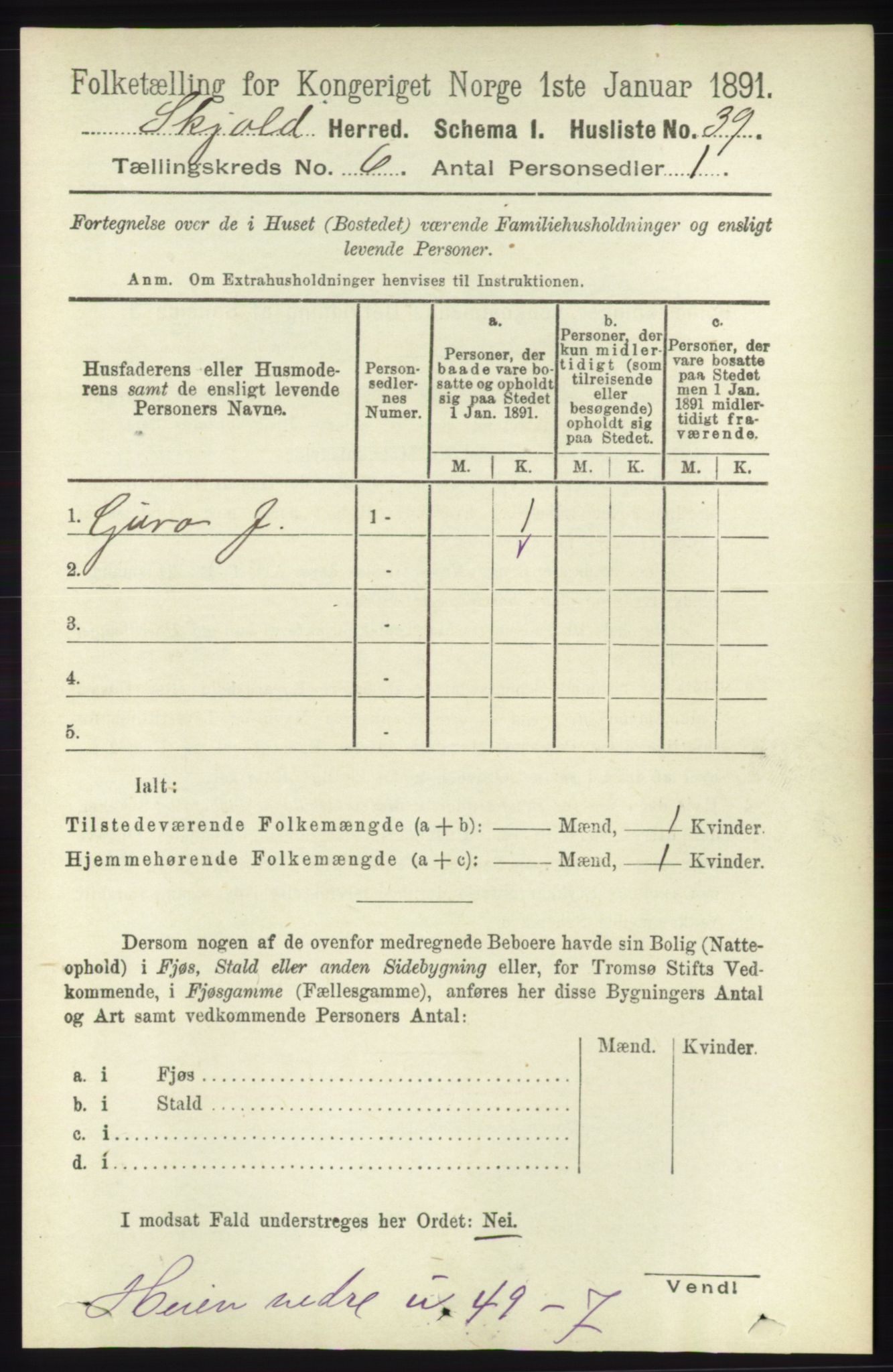 RA, 1891 census for 1154 Skjold, 1891, p. 988