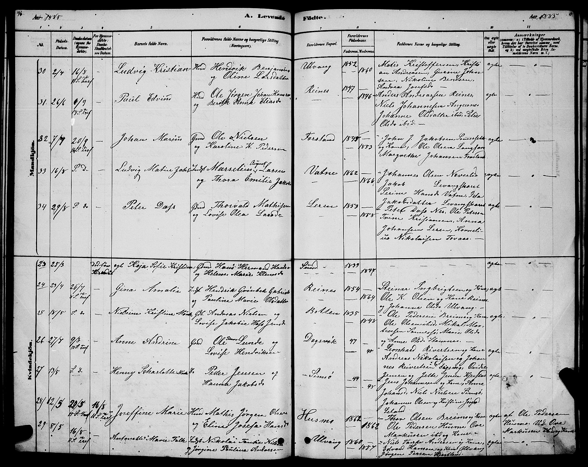 Ministerialprotokoller, klokkerbøker og fødselsregistre - Nordland, AV/SAT-A-1459/831/L0477: Parish register (copy) no. 831C04, 1878-1897, p. 46