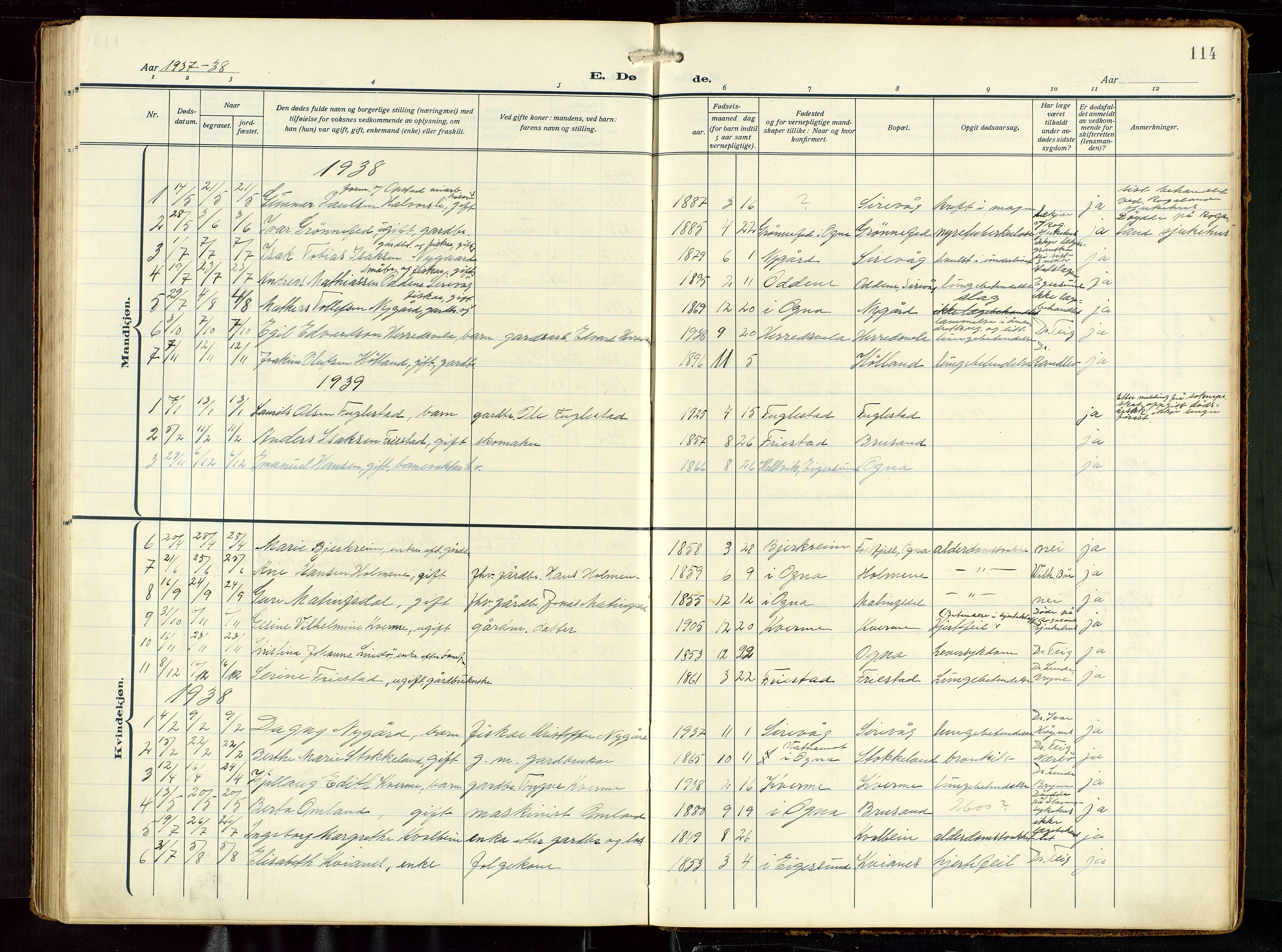 Eigersund sokneprestkontor, AV/SAST-A-101807/S09: Parish register (copy) no. B 22, 1915-1947, p. 114