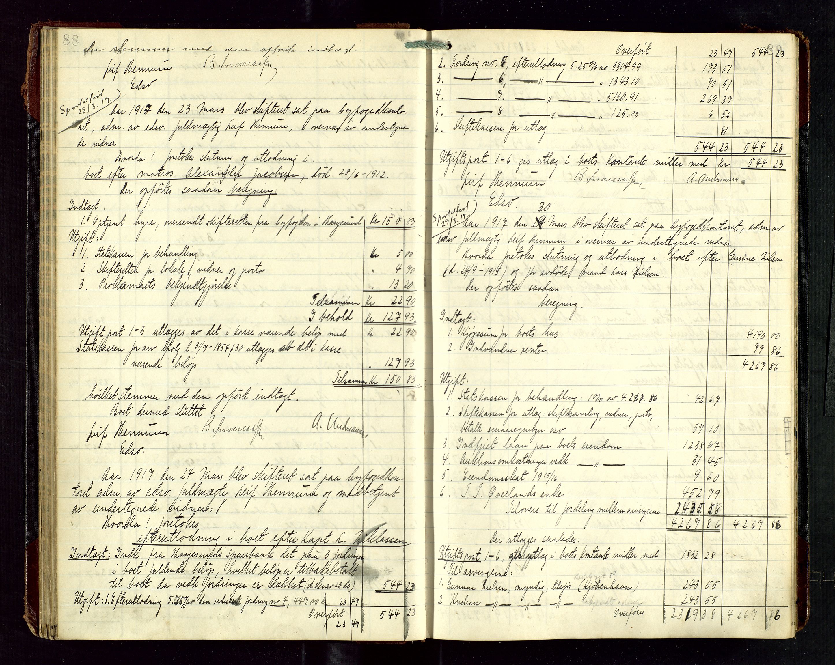 Haugesund tingrett, AV/SAST-A-101415/01/IV/IVD/L0003: Skifteutlodningsprotokoll, med register, 1915-1924, p. 88-89