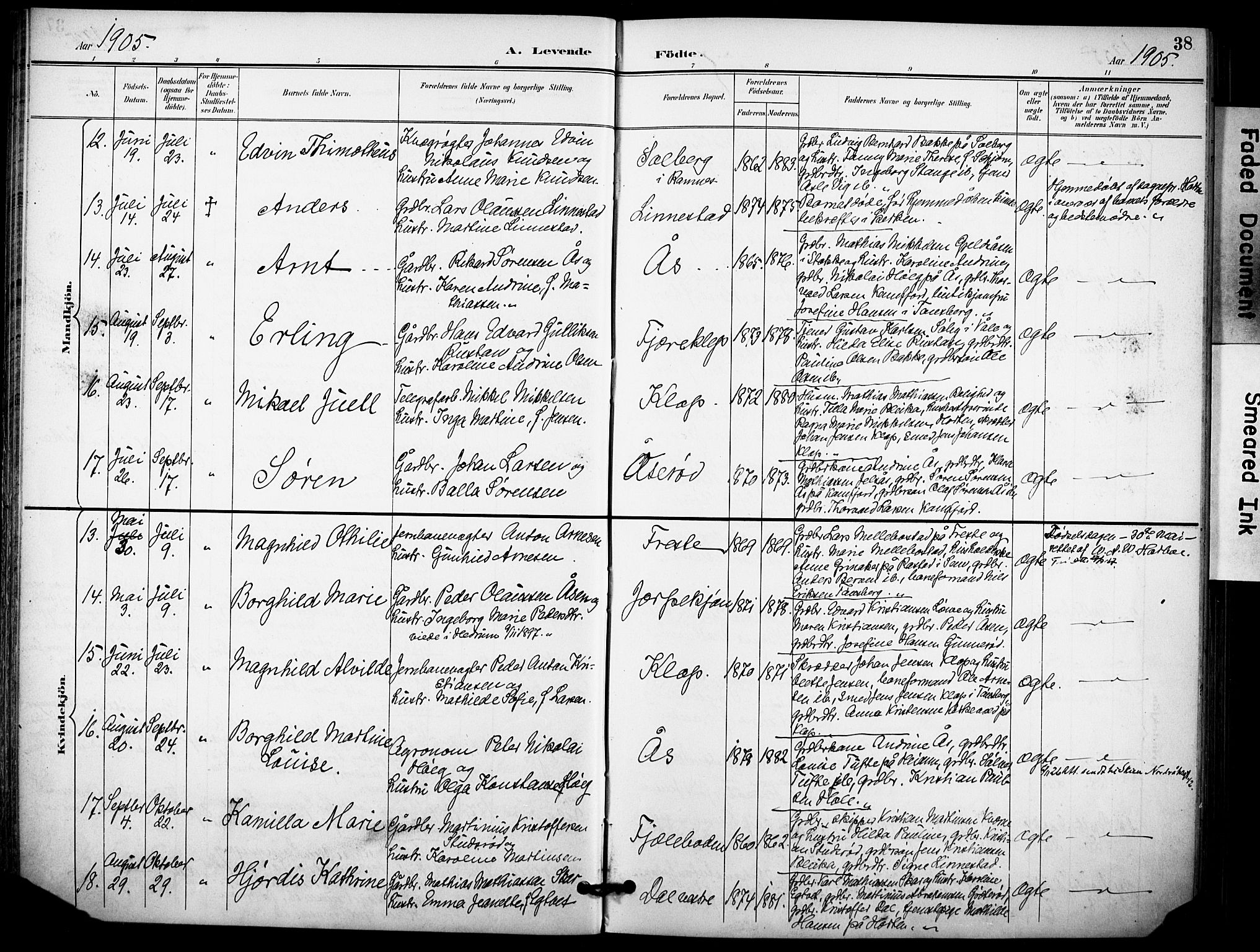 Ramnes kirkebøker, SAKO/A-314/F/Fa/L0008: Parish register (official) no. I 8, 1896-1913, p. 38