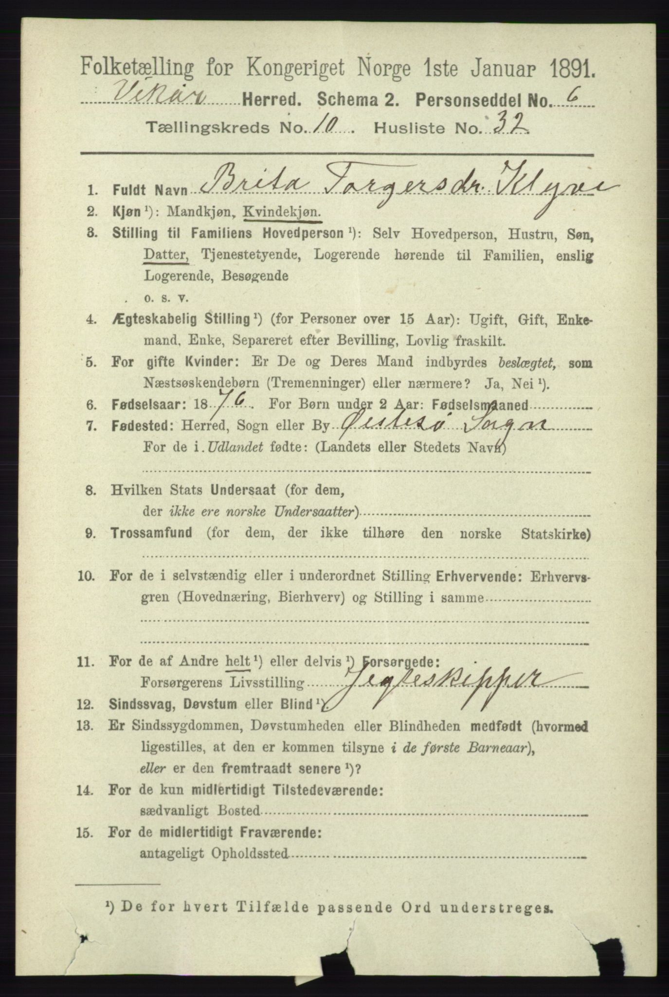 RA, 1891 census for 1238 Vikør, 1891, p. 3123