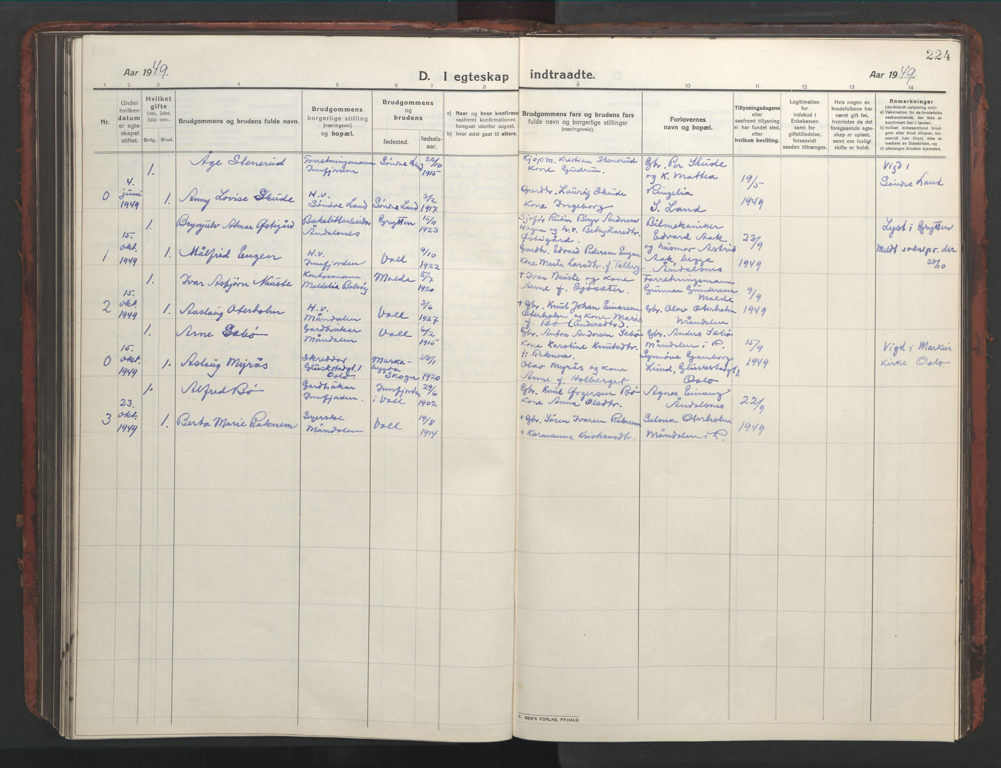 Ministerialprotokoller, klokkerbøker og fødselsregistre - Møre og Romsdal, AV/SAT-A-1454/543/L0565: Parish register (copy) no. 543C03, 1916-1955, p. 224