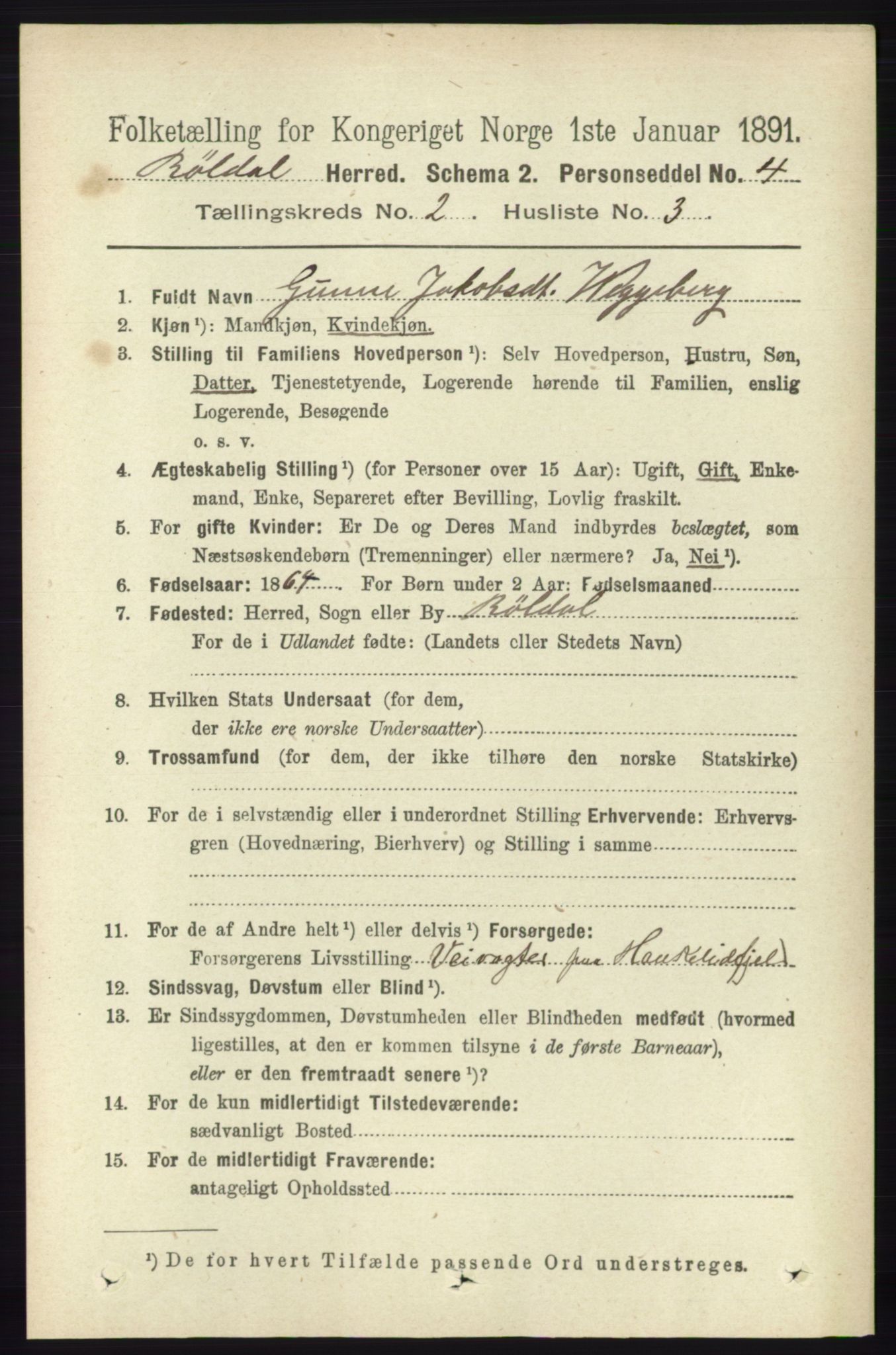 RA, 1891 census for 1229 Røldal, 1891, p. 538