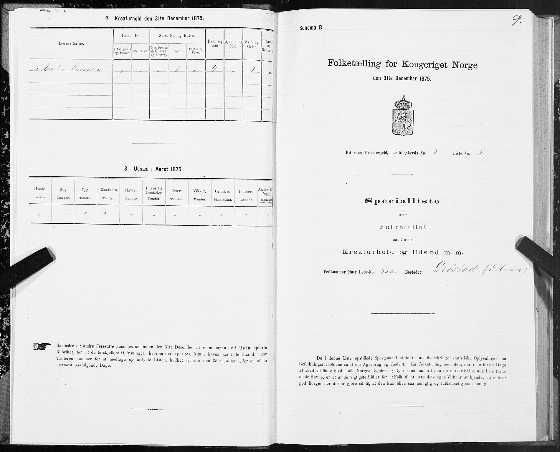 SAT, 1875 census for 1617P Hitra, 1875, p. 3009