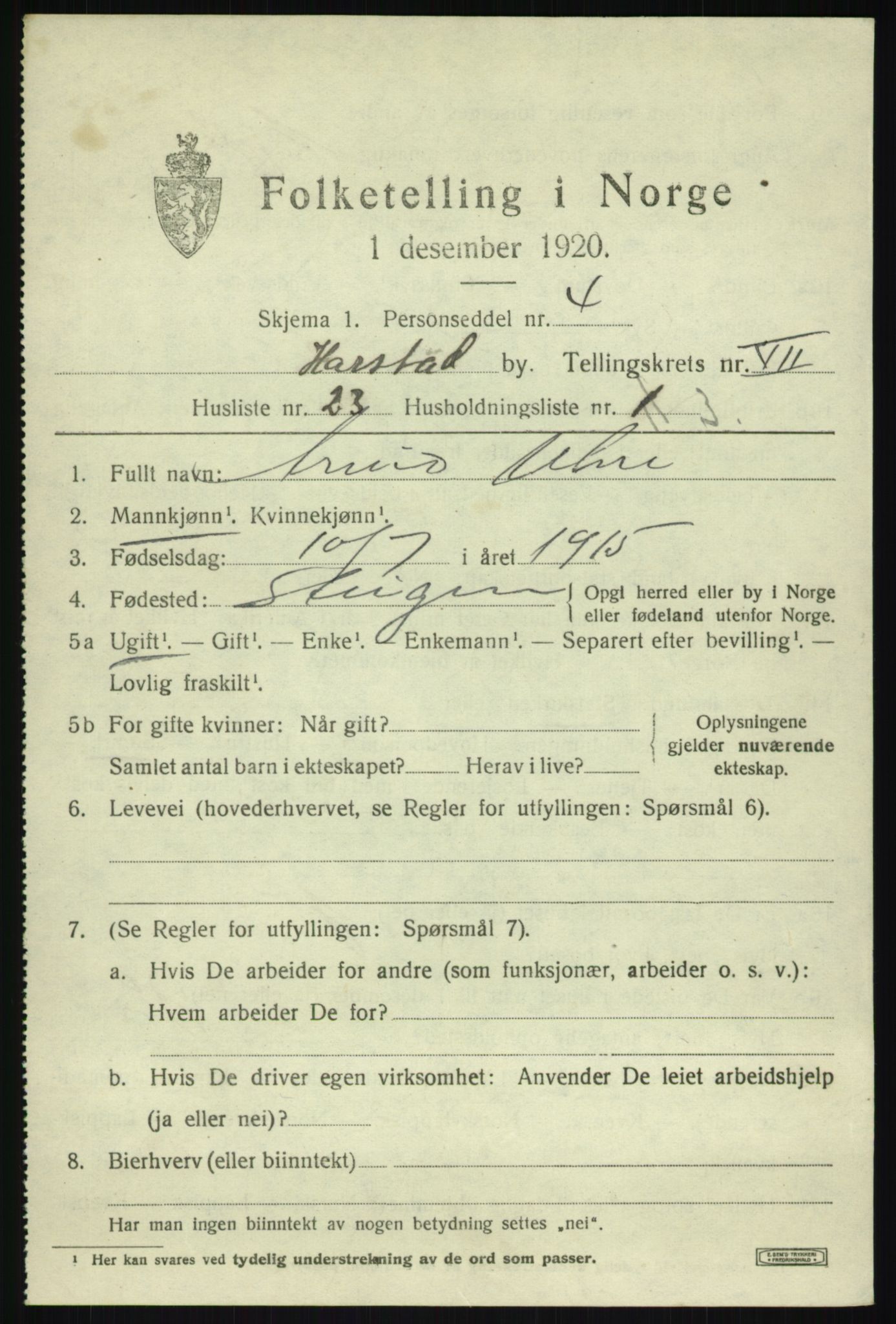 SATØ, 1920 census for Harstad, 1920, p. 8972