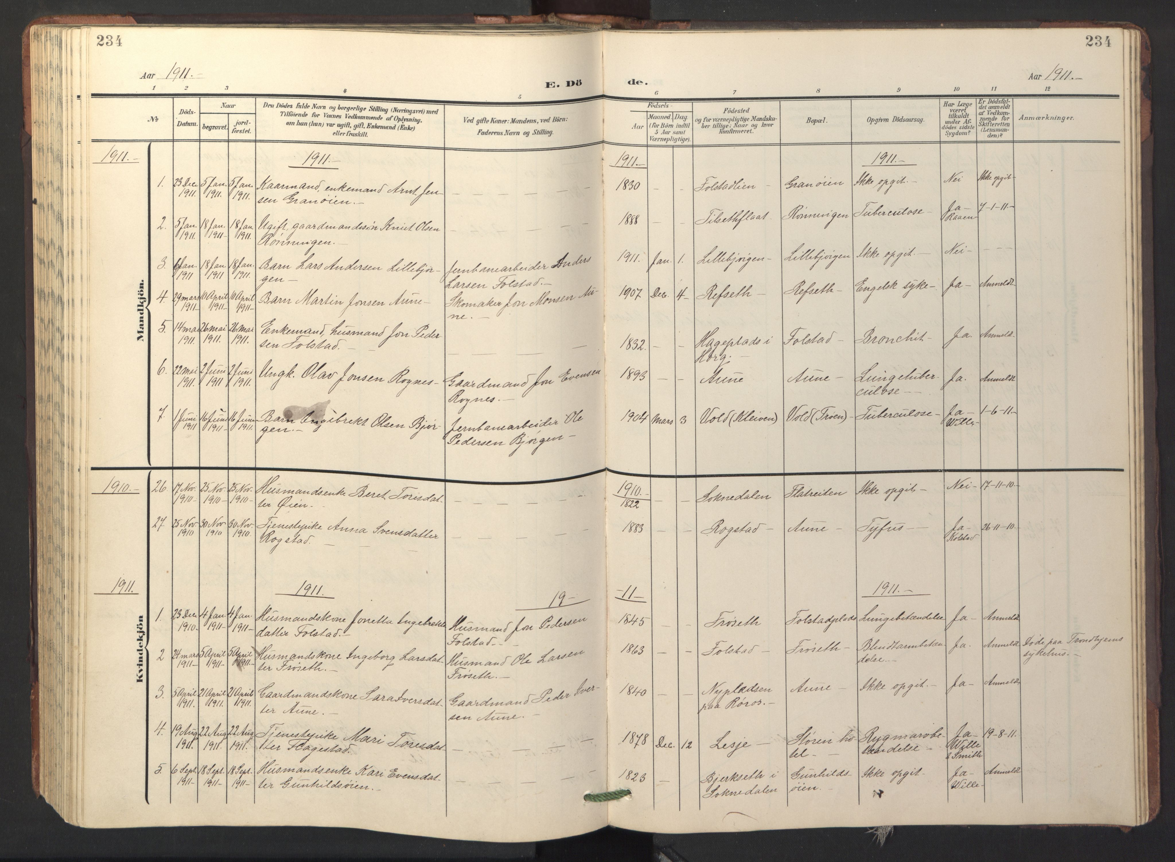 Ministerialprotokoller, klokkerbøker og fødselsregistre - Sør-Trøndelag, SAT/A-1456/687/L1019: Parish register (copy) no. 687C03, 1904-1931, p. 234