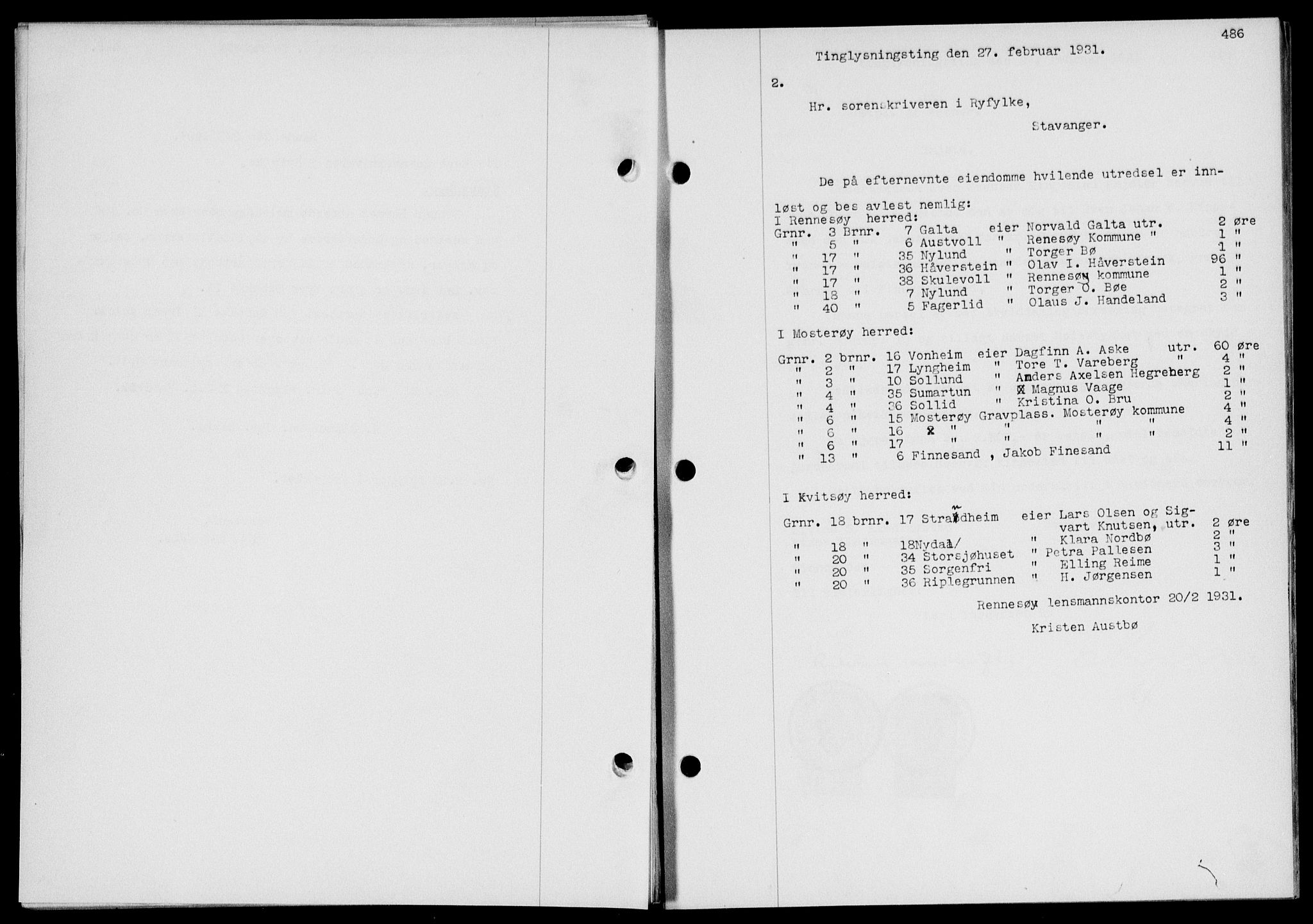 Ryfylke tingrett, SAST/A-100055/001/II/IIB/L0061: Mortgage book no. 40, 1930-1931, Deed date: 27.02.1931