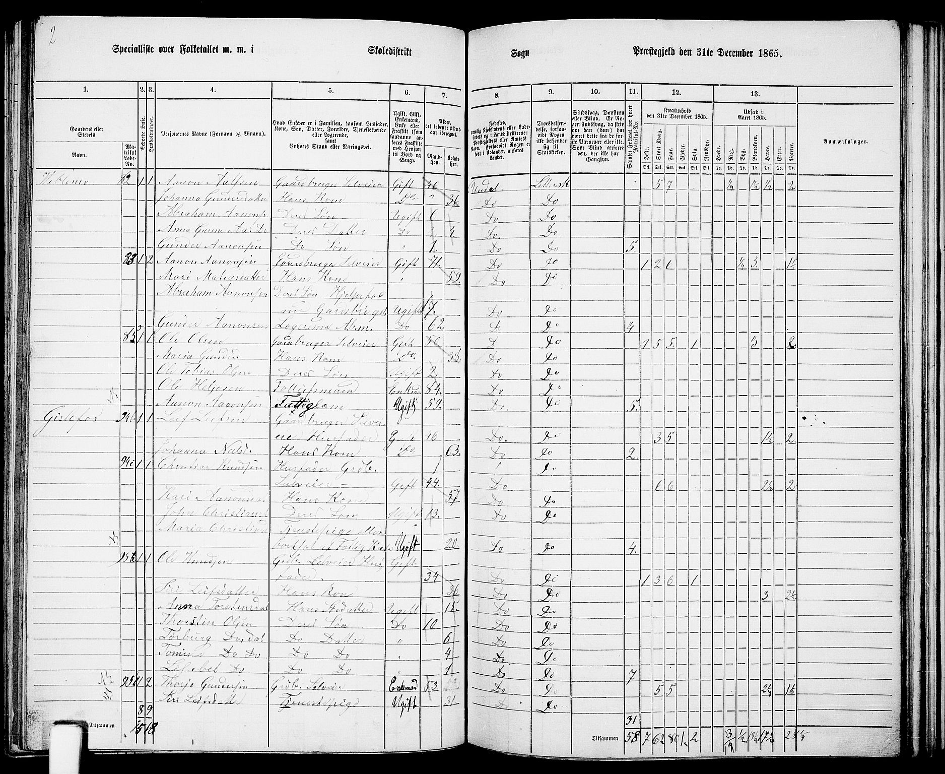 RA, 1865 census for Nord-Audnedal, 1865, p. 62