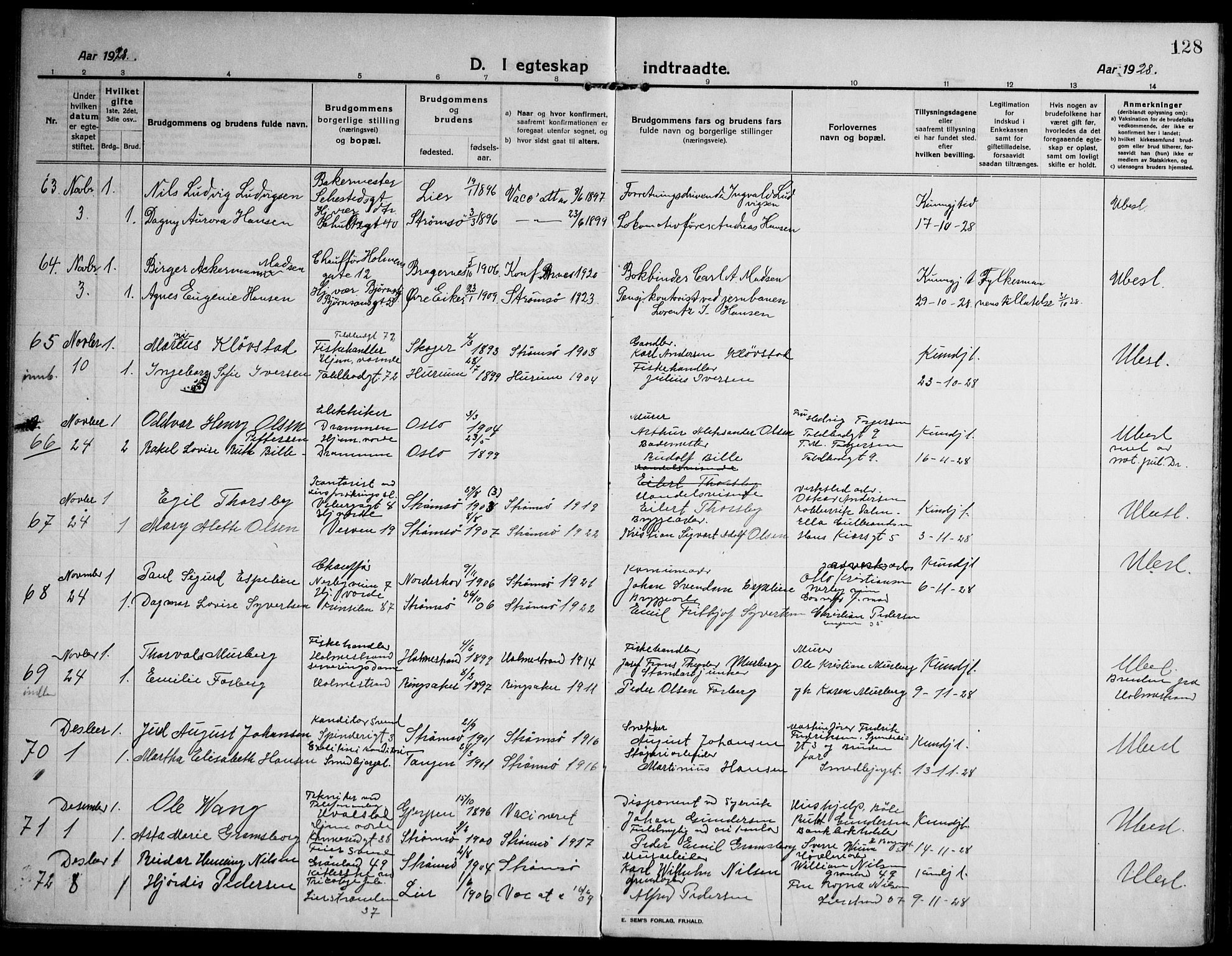 Strømsø kirkebøker, AV/SAKO-A-246/F/Fa/L0027: Parish register (official) no. I 28, 1912-1931, p. 128