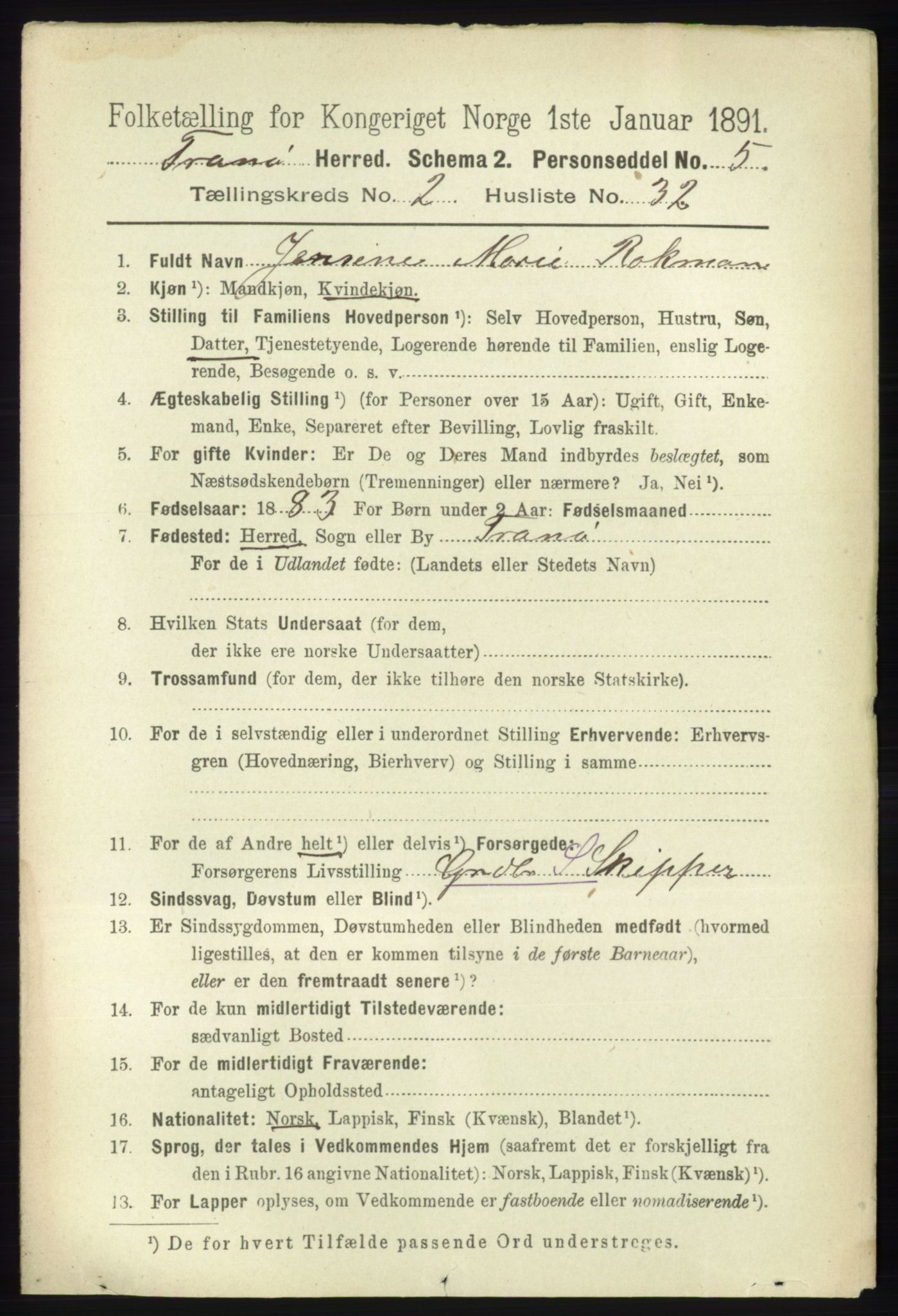 RA, 1891 census for 1927 Tranøy, 1891, p. 710
