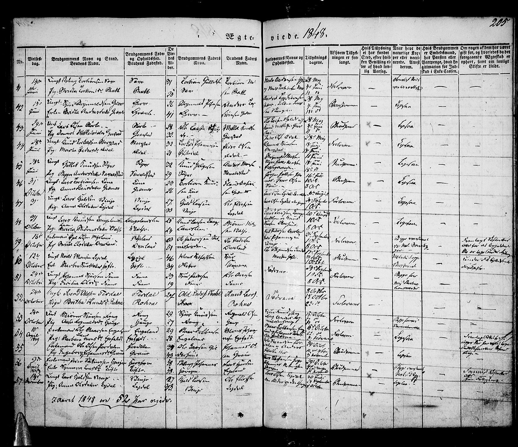 Voss sokneprestembete, AV/SAB-A-79001/H/Haa: Parish register (official) no. A 13, 1836-1851, p. 205