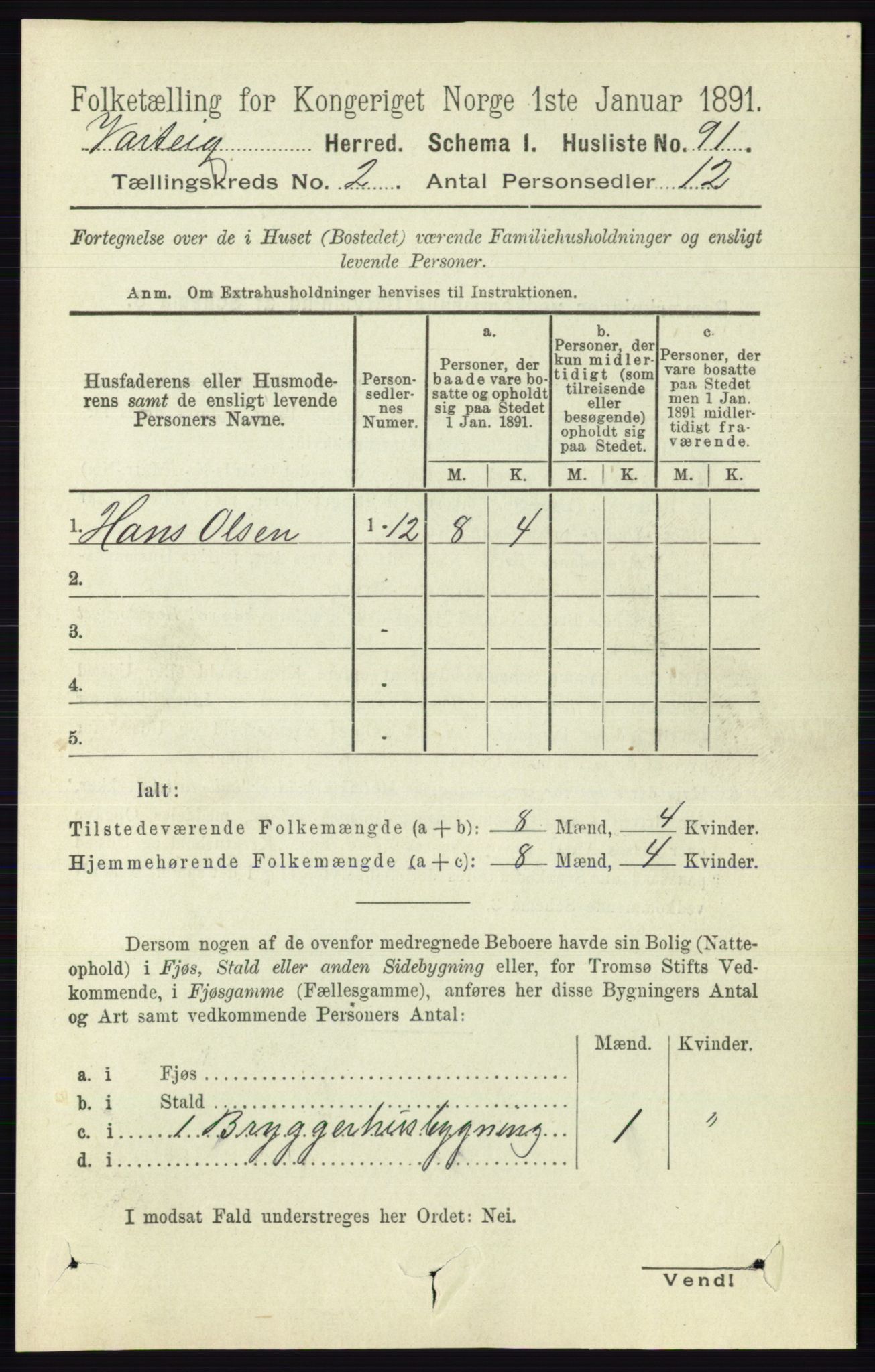 RA, 1891 census for 0114 Varteig, 1891, p. 576