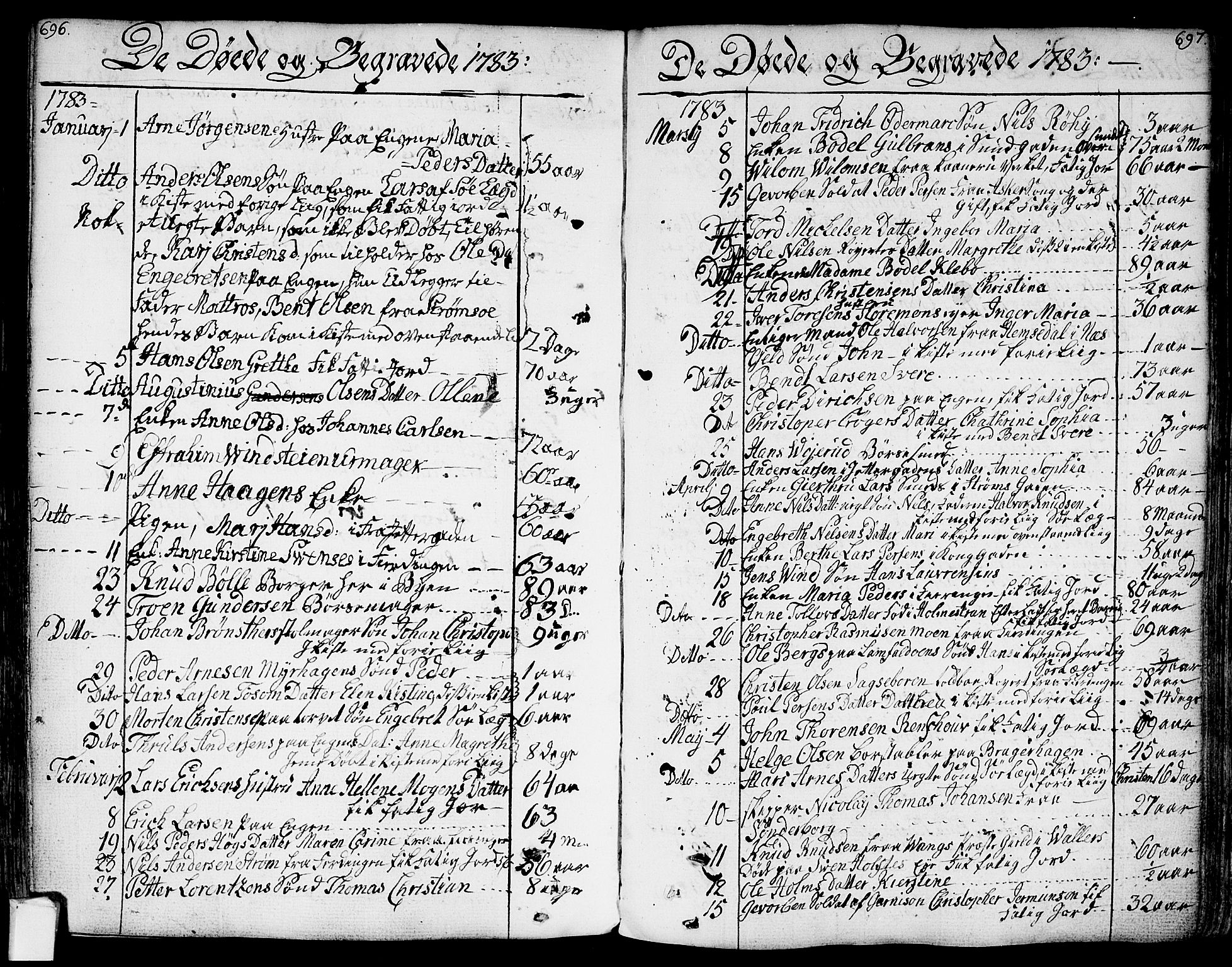 Bragernes kirkebøker, SAKO/A-6/F/Fa/L0006a: Parish register (official) no. I 6, 1782-1814, p. 696-697