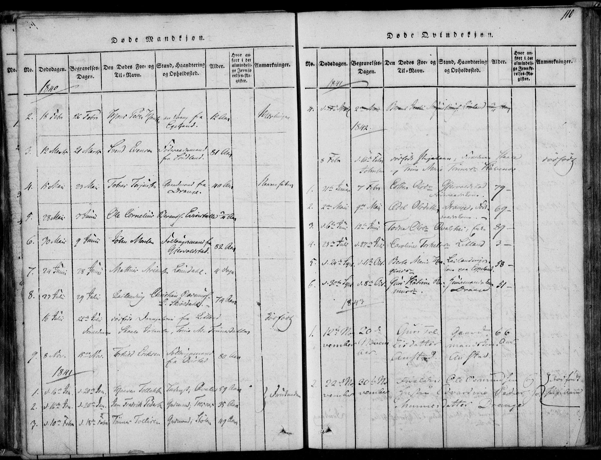 Herad sokneprestkontor, AV/SAK-1111-0018/F/Fa/Faa/L0003: Parish register (official) no. A 3, 1816-1844, p. 110