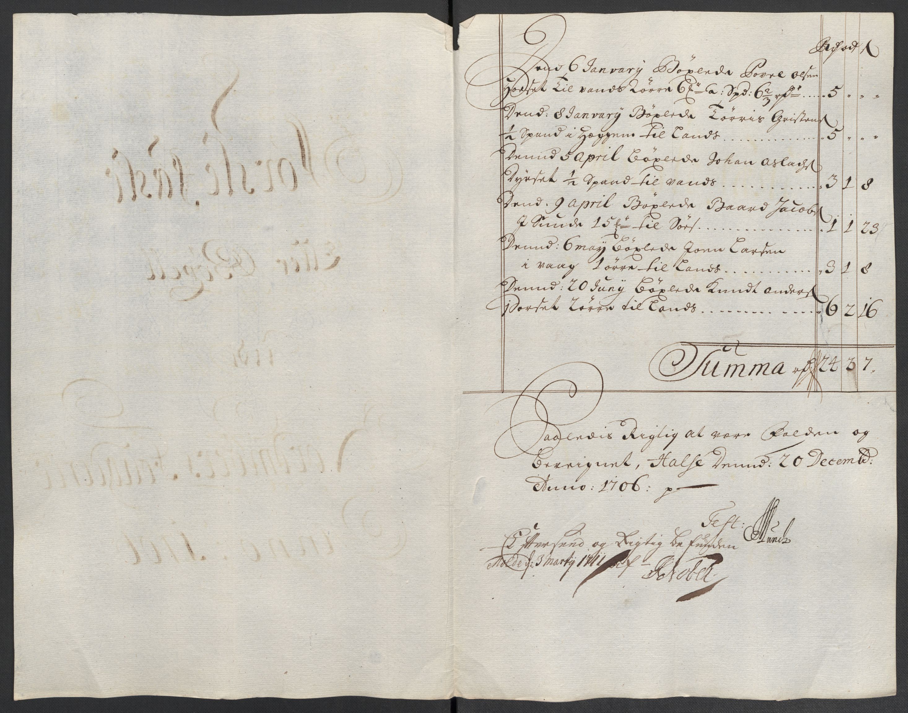 Rentekammeret inntil 1814, Reviderte regnskaper, Fogderegnskap, AV/RA-EA-4092/R56/L3742: Fogderegnskap Nordmøre, 1706-1707, p. 106