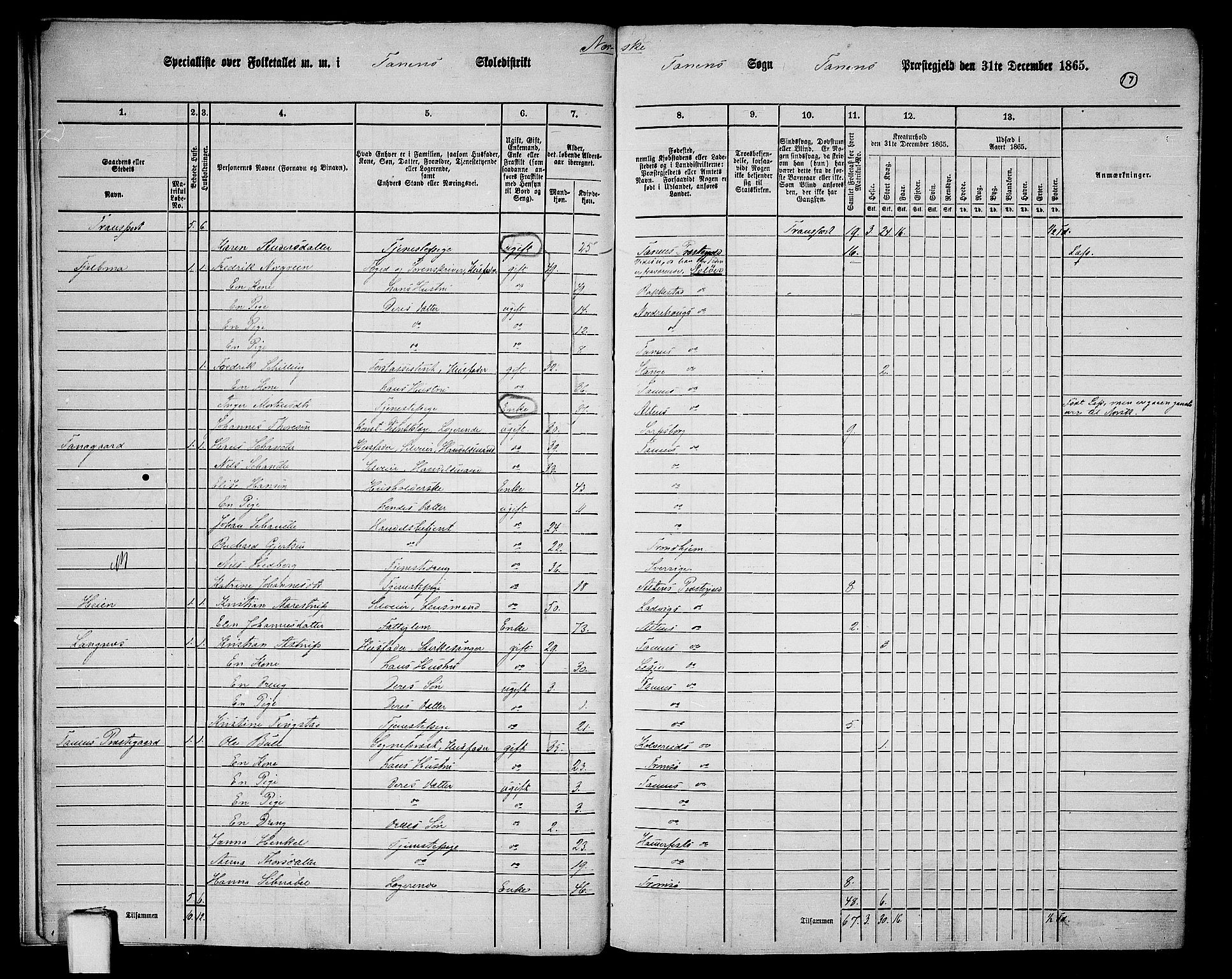 RA, 1865 census for Tana, 1865, p. 14