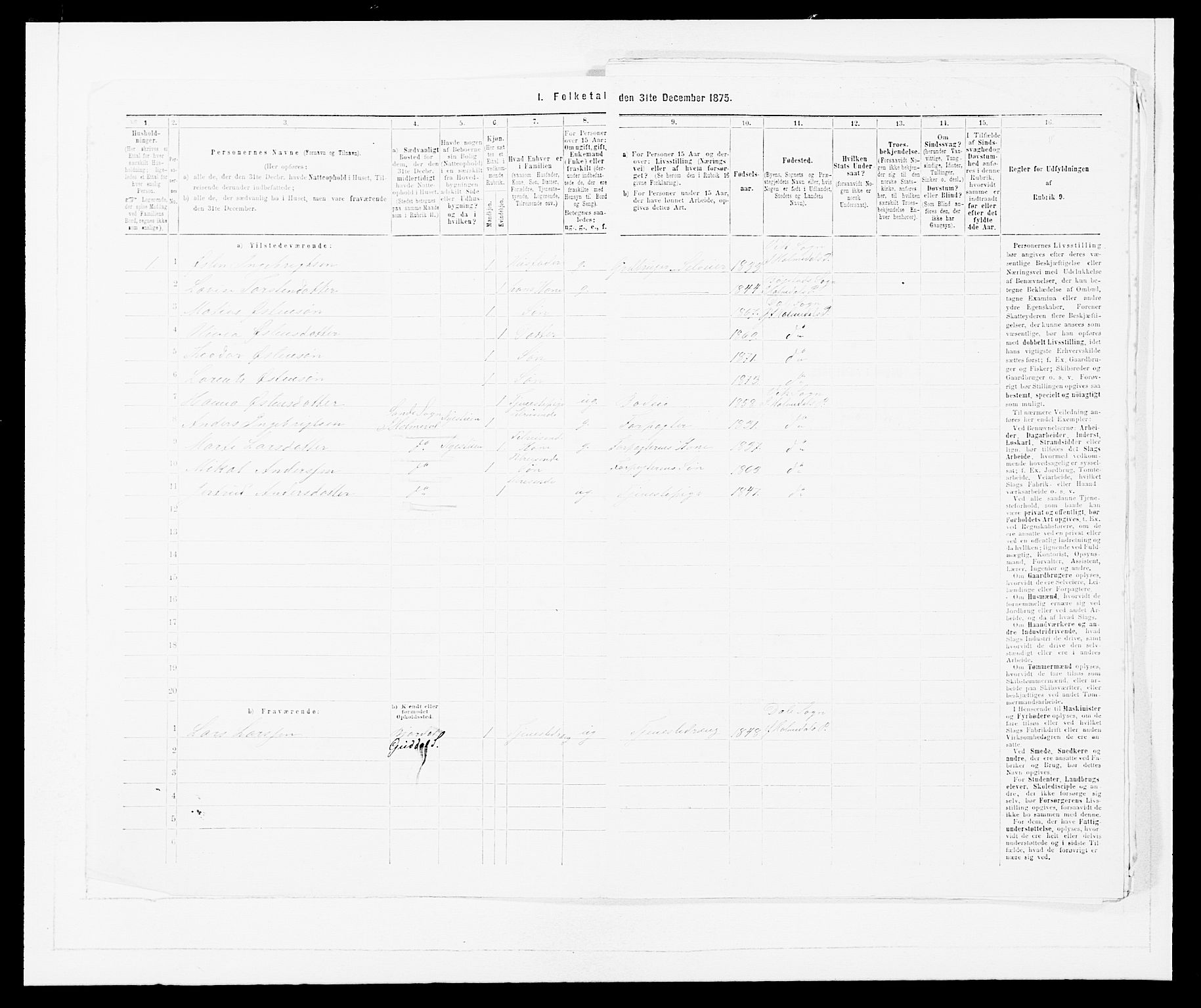 SAB, 1875 census for 1429P Ytre Holmedal, 1875, p. 928