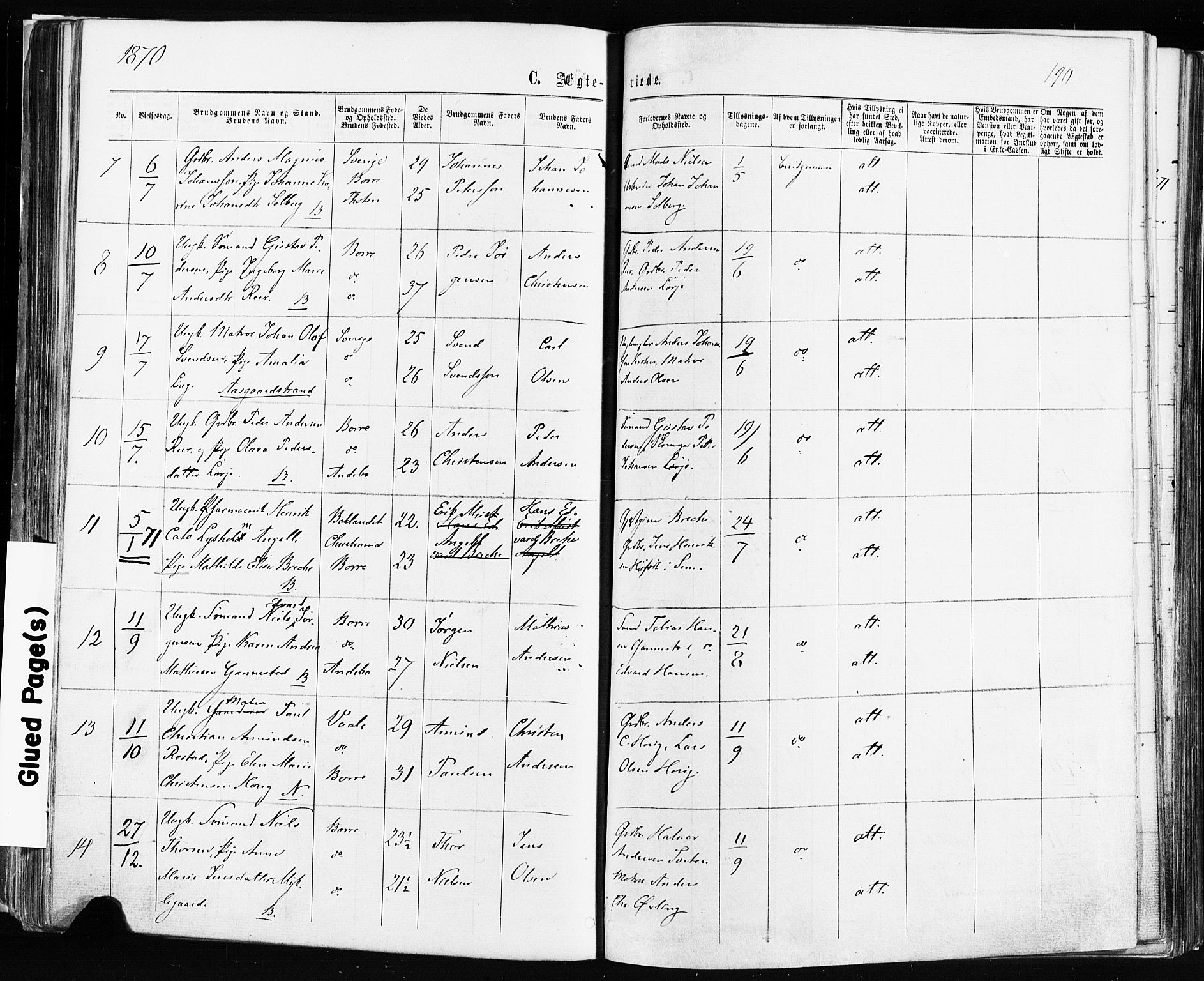 Borre kirkebøker, AV/SAKO-A-338/F/Fa/L0008: Parish register (official) no. I 8, 1868-1877, p. 190