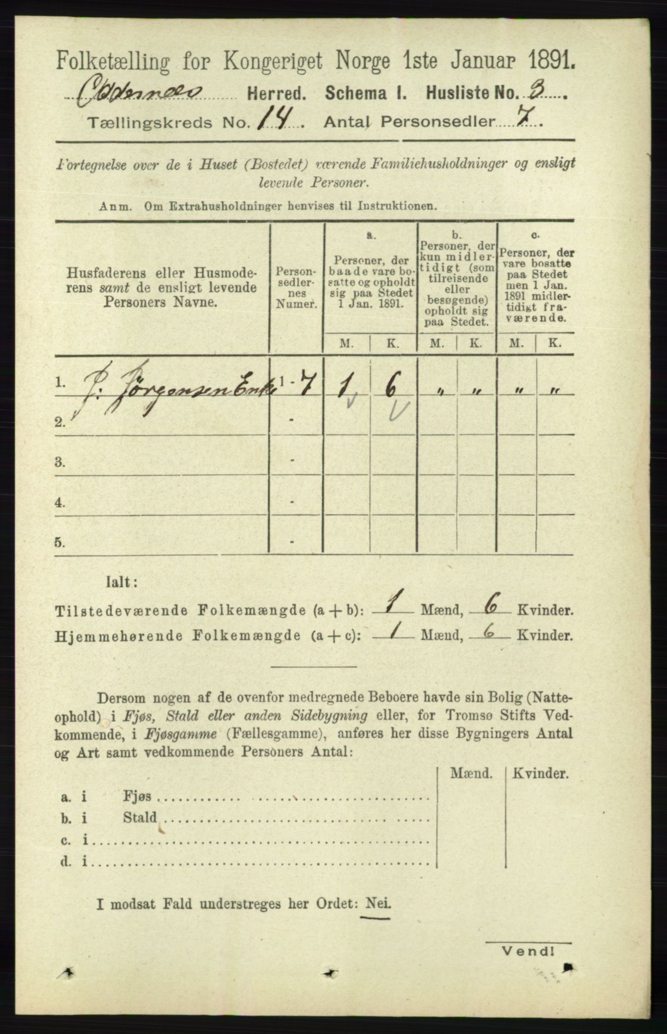 RA, 1891 census for 1012 Oddernes, 1891, p. 4841