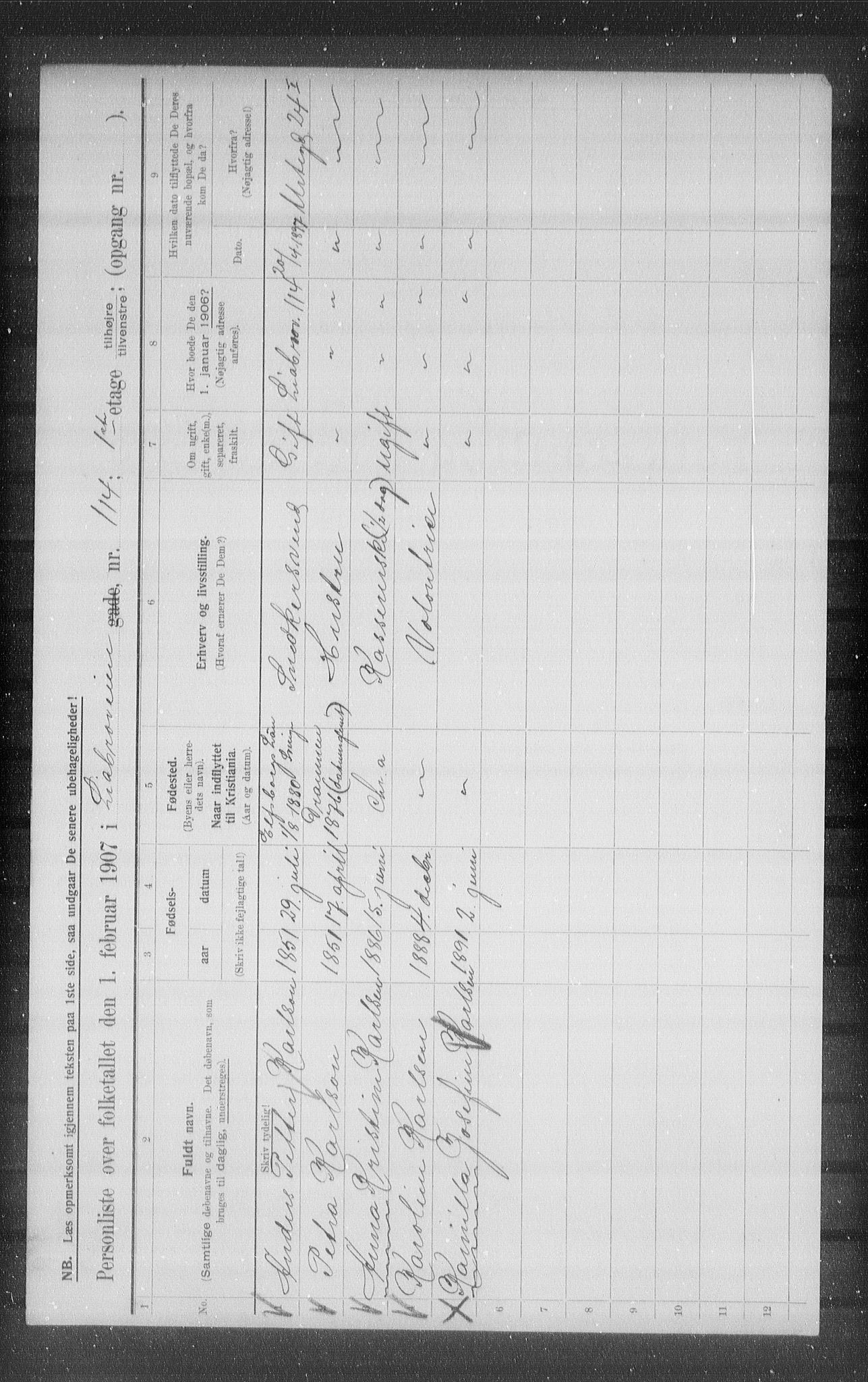 OBA, Municipal Census 1907 for Kristiania, 1907, p. 29598