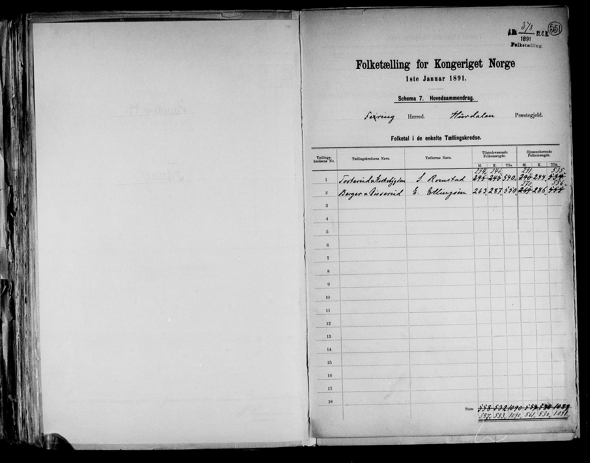 RA, 1891 census for 0240 Feiring, 1891, p. 2