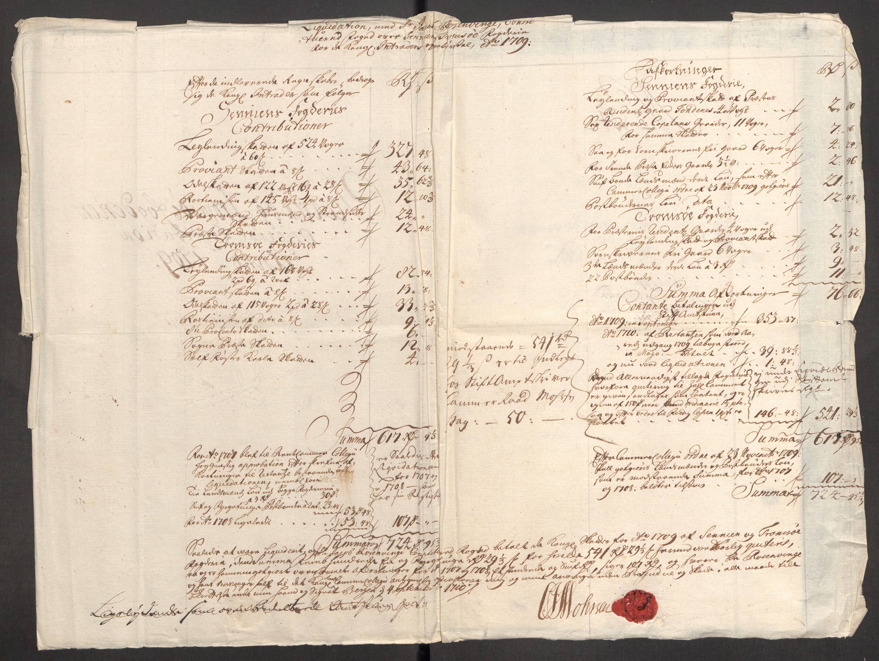 Rentekammeret inntil 1814, Reviderte regnskaper, Fogderegnskap, AV/RA-EA-4092/R68/L4757: Fogderegnskap Senja og Troms, 1708-1710, p. 153