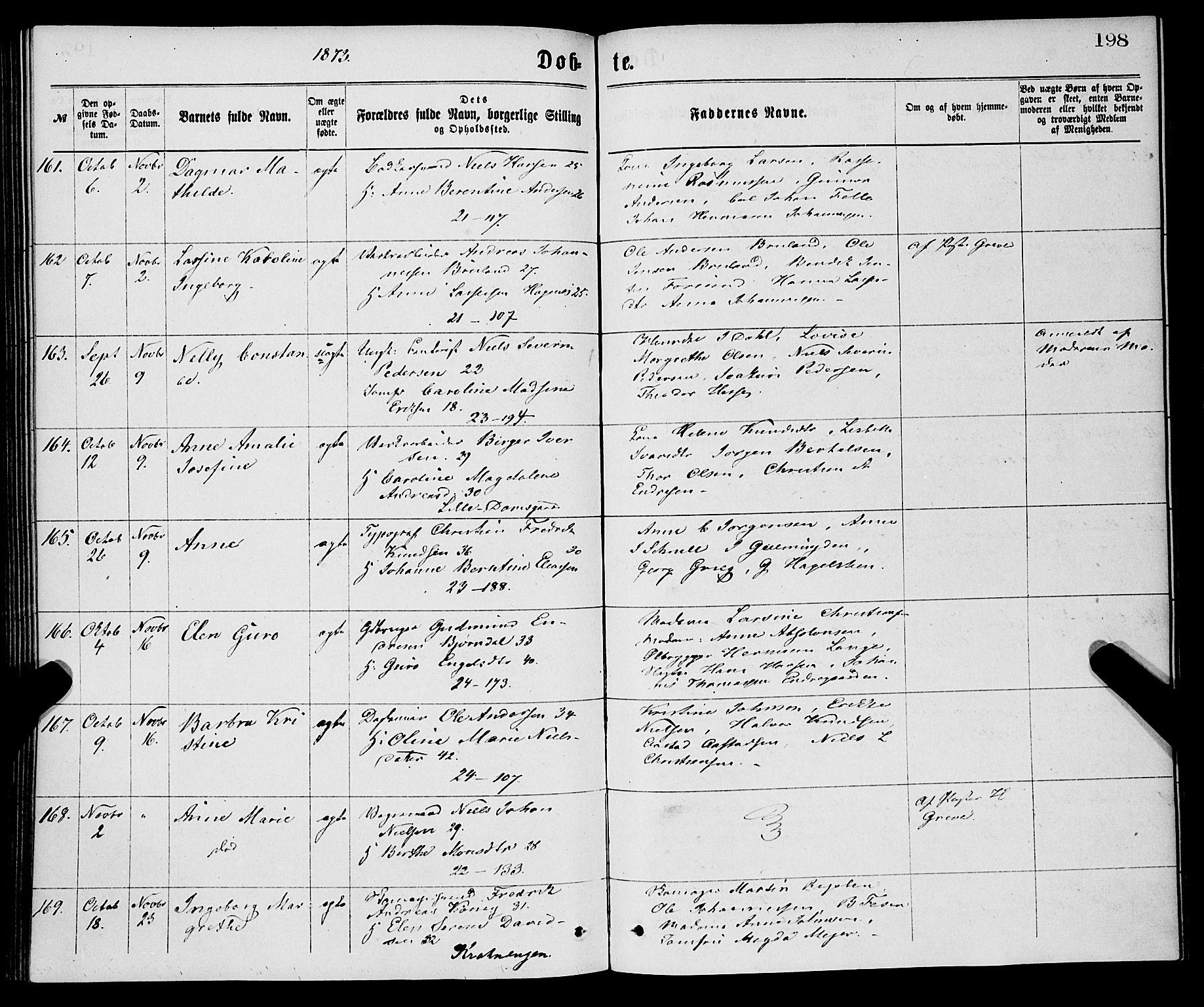 Korskirken sokneprestembete, AV/SAB-A-76101/H/Haa/L0020: Parish register (official) no. B 6, 1871-1878, p. 198