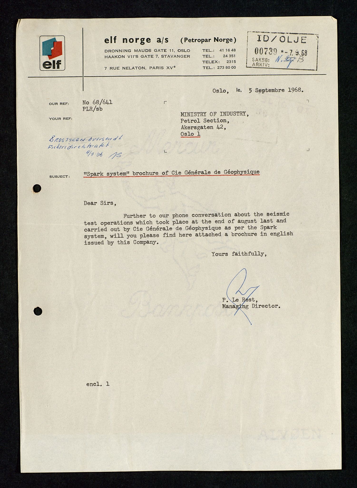 Industridepartementet, Oljekontoret, AV/SAST-A-101348/Da/L0003: Arkivnøkkel 711 Undersøkelser og utforskning, 1963-1971, p. 484