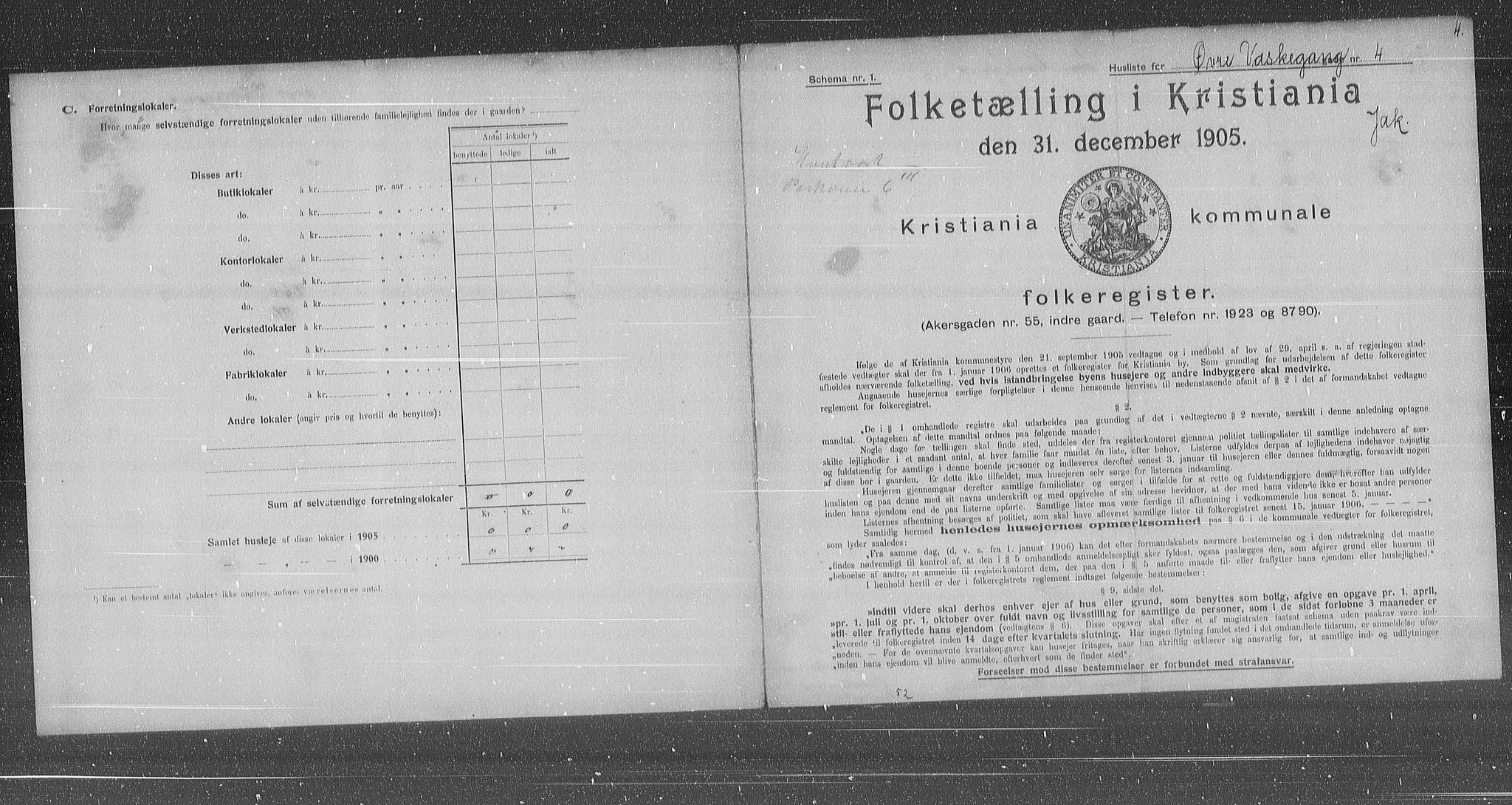 OBA, Municipal Census 1905 for Kristiania, 1905, p. 68361