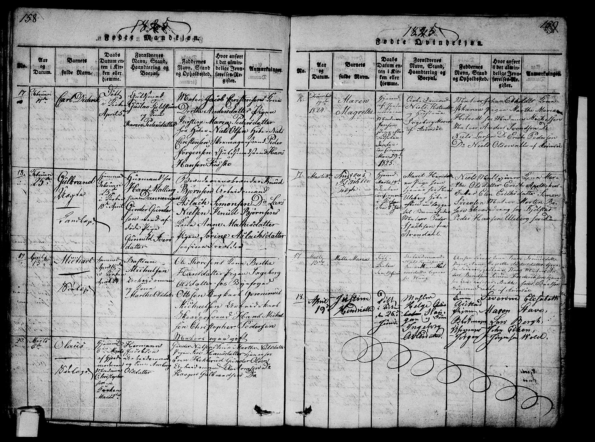 Strømsø kirkebøker, AV/SAKO-A-246/G/Ga/L0001: Parish register (copy) no. 1, 1815-1829, p. 158-159