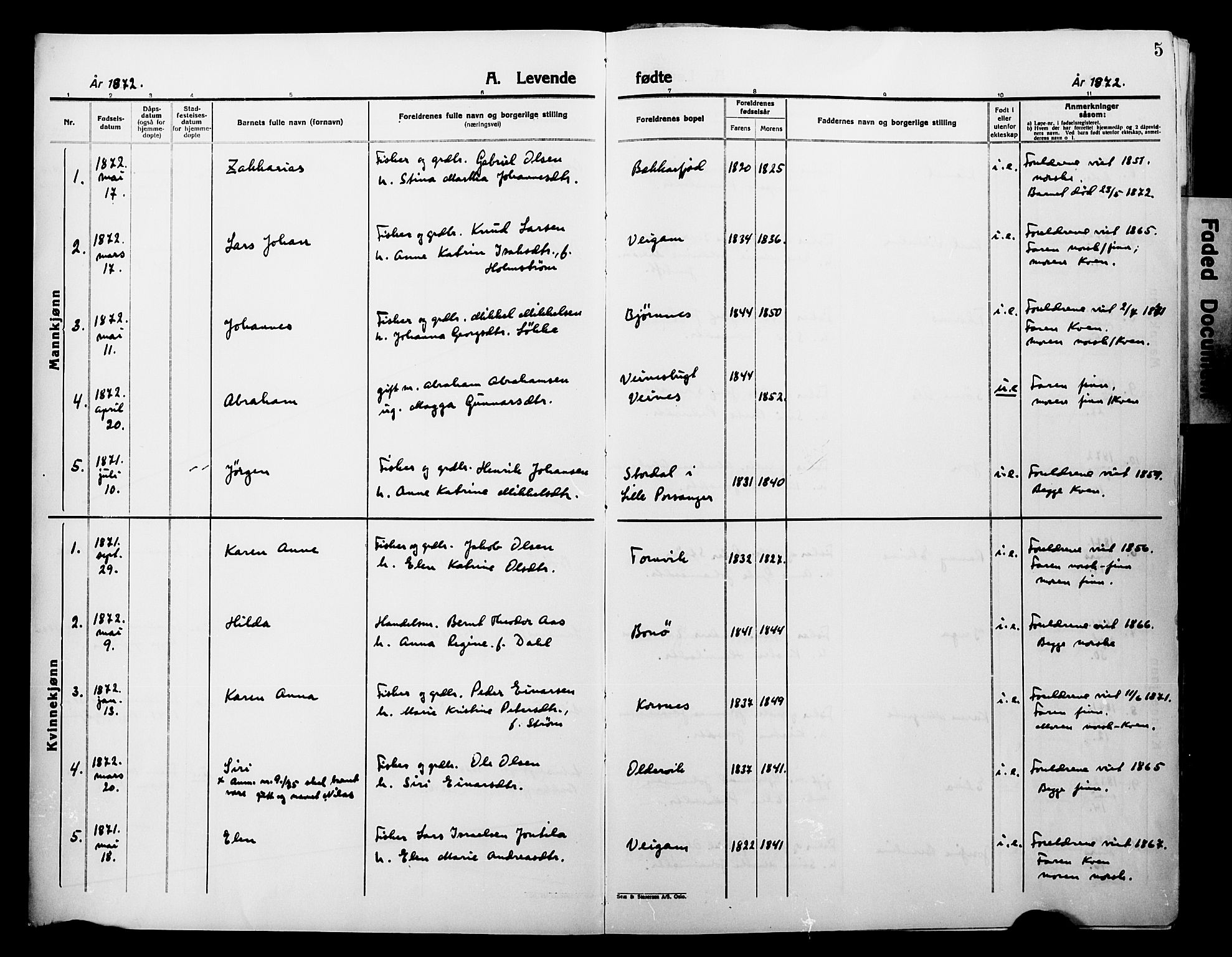 Lebesby sokneprestkontor, SATØ/S-1353/H/Ha/L0004kirke: Parish register (official) no. 4, 1870-1902, p. 5