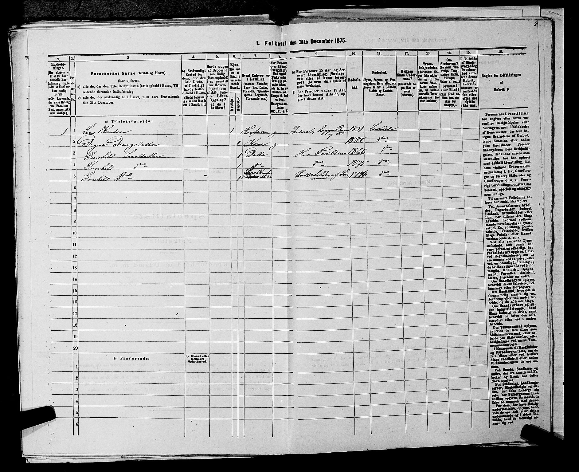 SAKO, 1875 census for 0833P Lårdal, 1875, p. 201