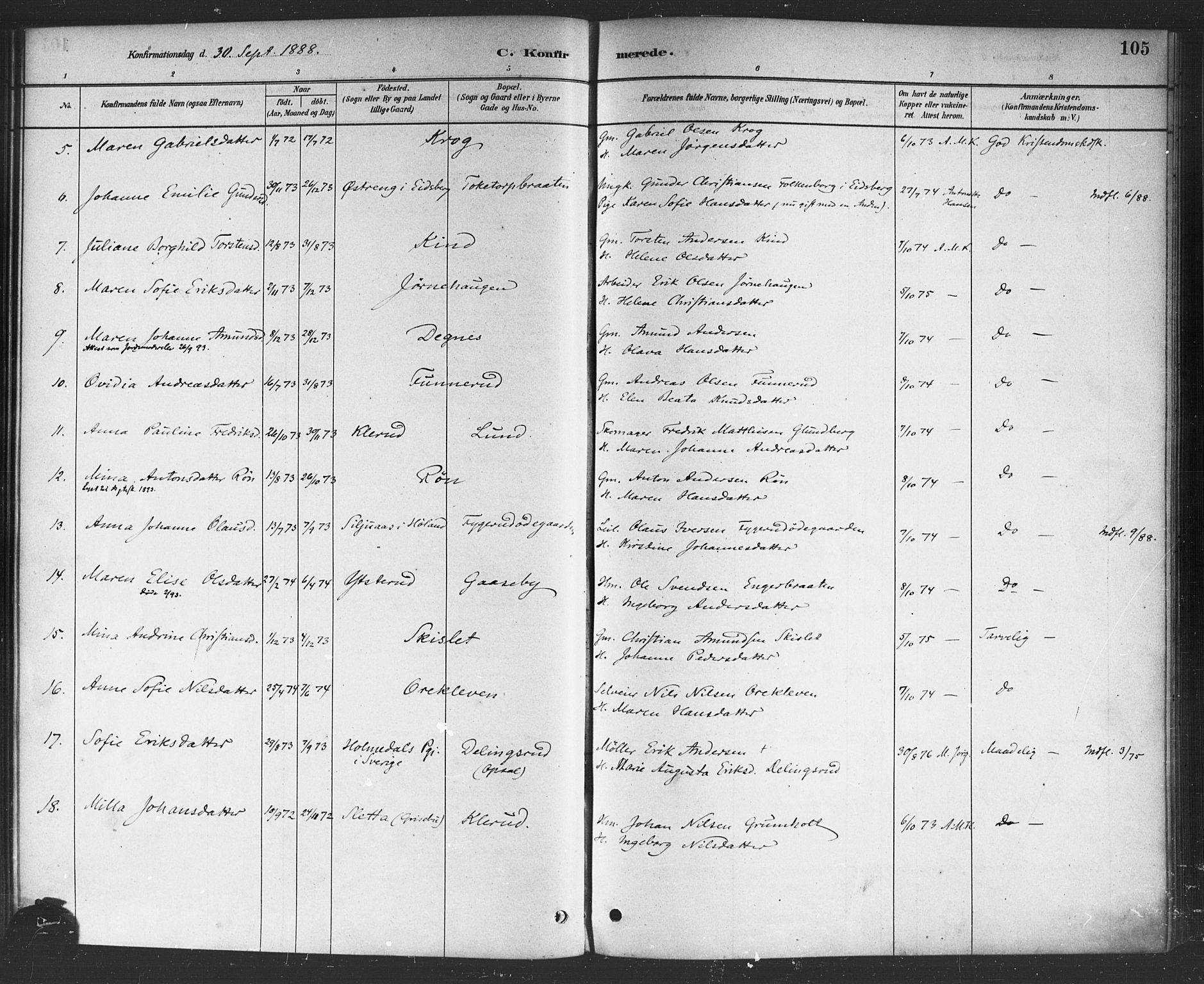 Rødenes prestekontor Kirkebøker, SAO/A-2005/F/Fa/L0009: Parish register (official) no. I 9, 1880-1889, p. 105