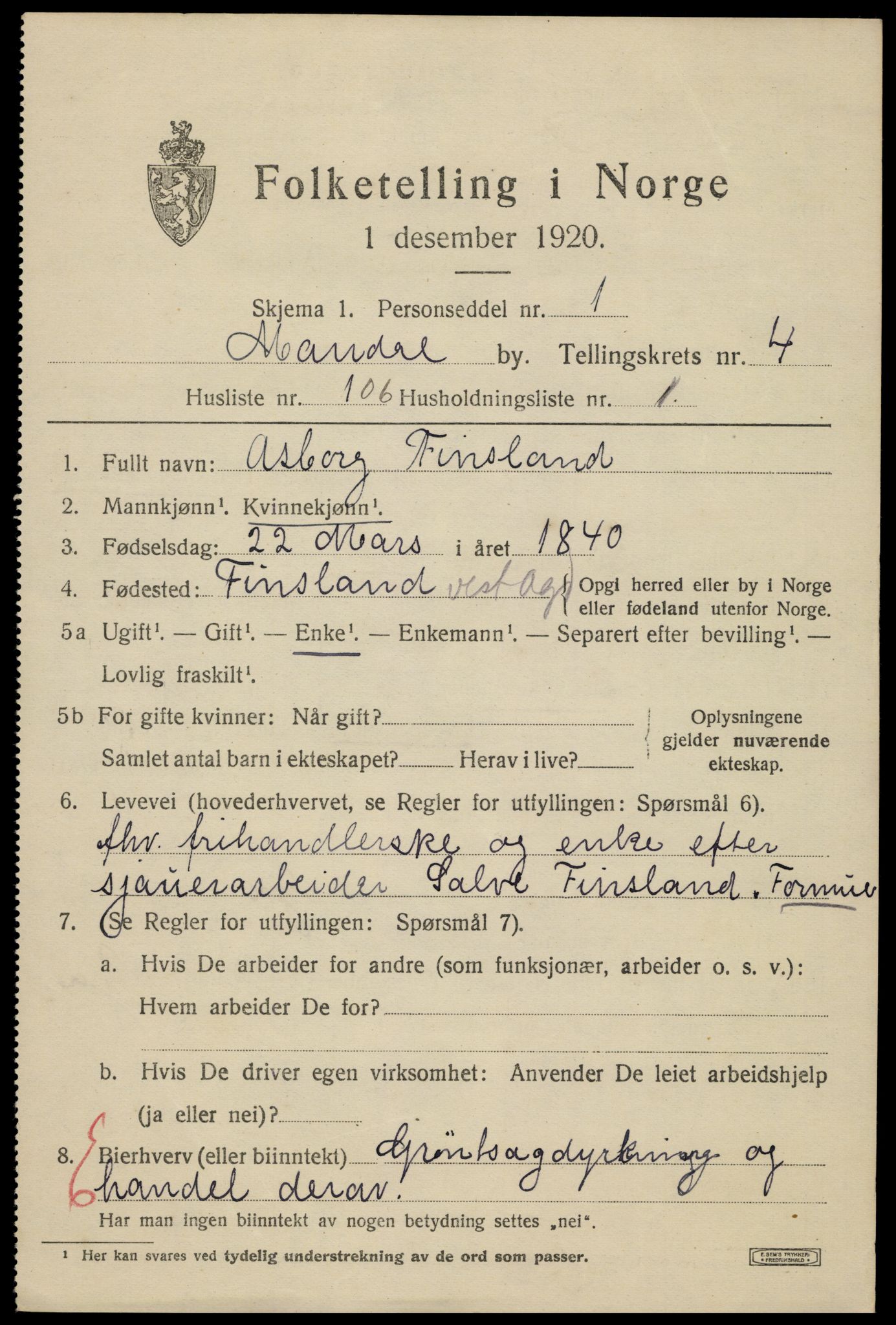 SAK, 1920 census for Mandal, 1920, p. 8163