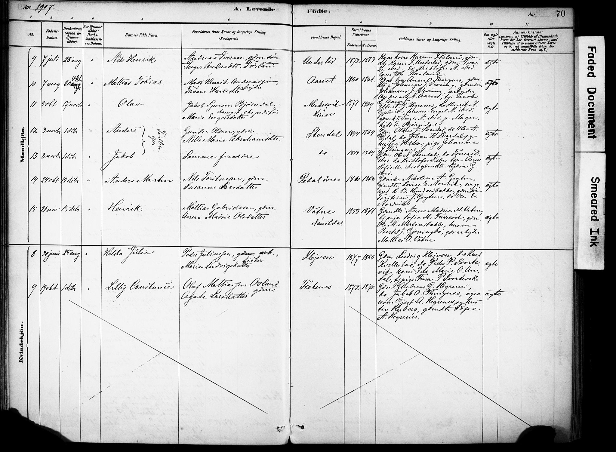 Førde sokneprestembete, AV/SAB-A-79901/H/Haa/Haae/L0001: Parish register (official) no. E 1, 1881-1911, p. 70