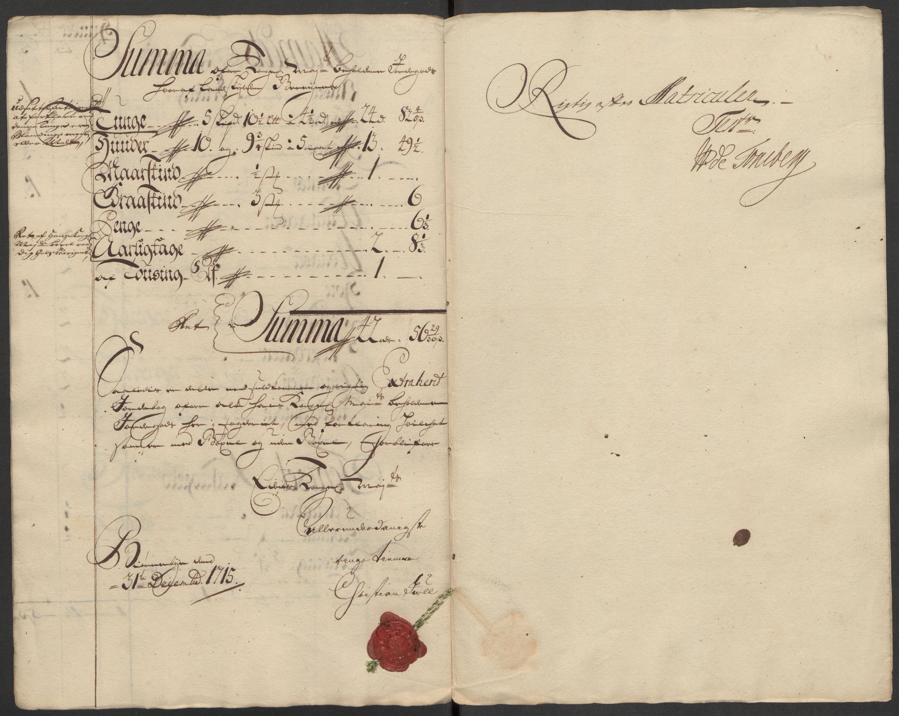 Rentekammeret inntil 1814, Reviderte regnskaper, Fogderegnskap, AV/RA-EA-4092/R13/L0853: Fogderegnskap Solør, Odal og Østerdal, 1715, p. 232