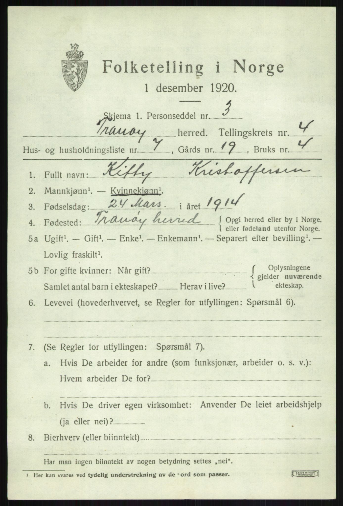 SATØ, 1920 census for Tranøy, 1920, p. 2057