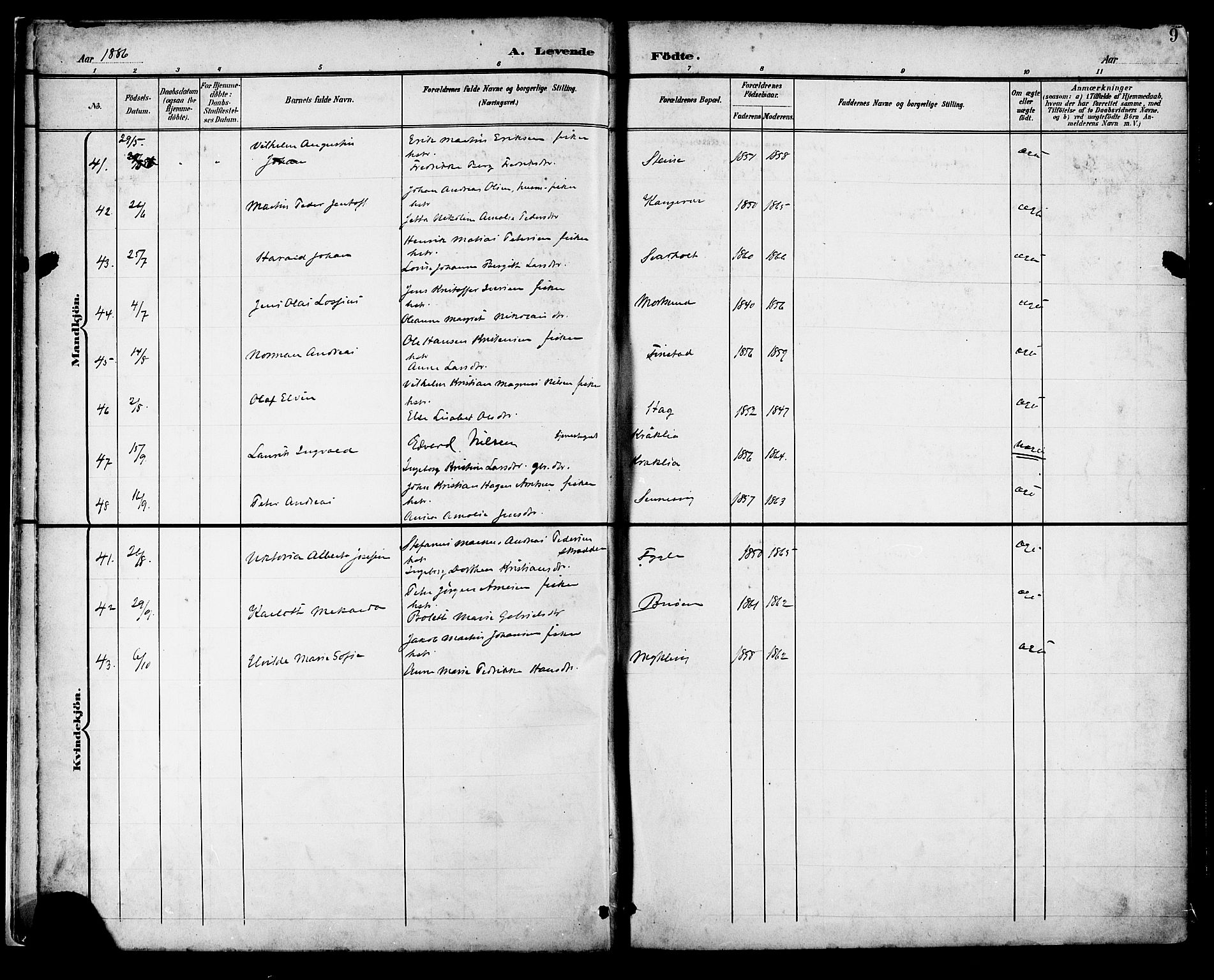 Ministerialprotokoller, klokkerbøker og fødselsregistre - Nordland, AV/SAT-A-1459/882/L1179: Parish register (official) no. 882A01, 1886-1898, p. 9