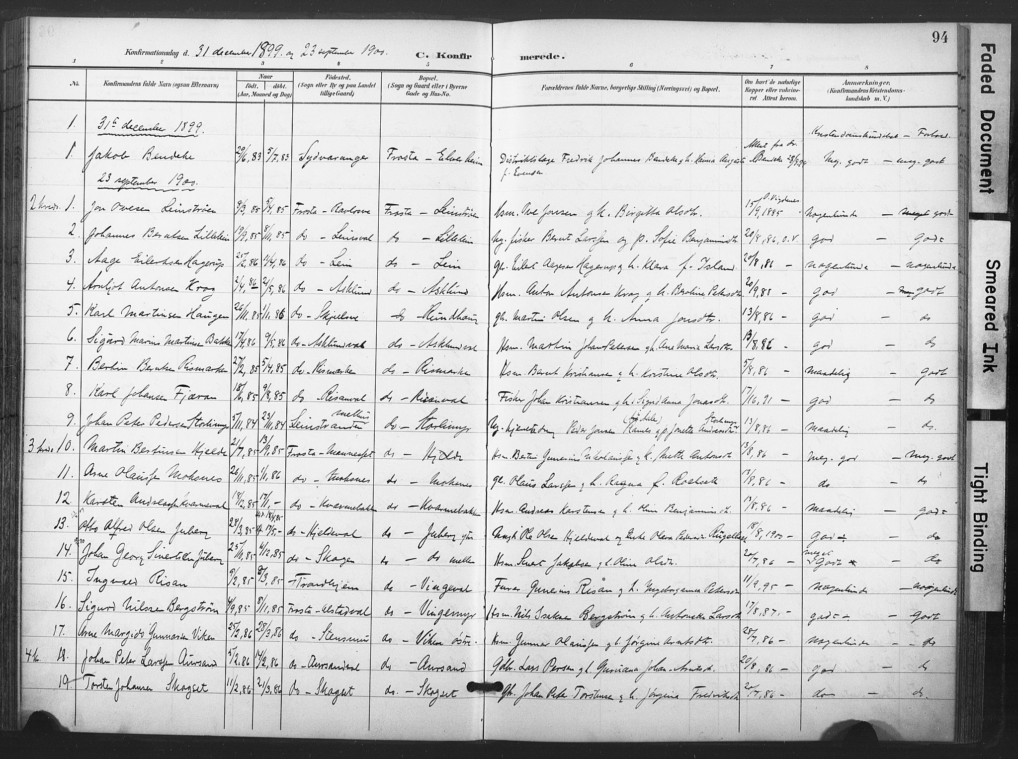 Ministerialprotokoller, klokkerbøker og fødselsregistre - Nord-Trøndelag, AV/SAT-A-1458/713/L0122: Parish register (official) no. 713A11, 1899-1910, p. 94