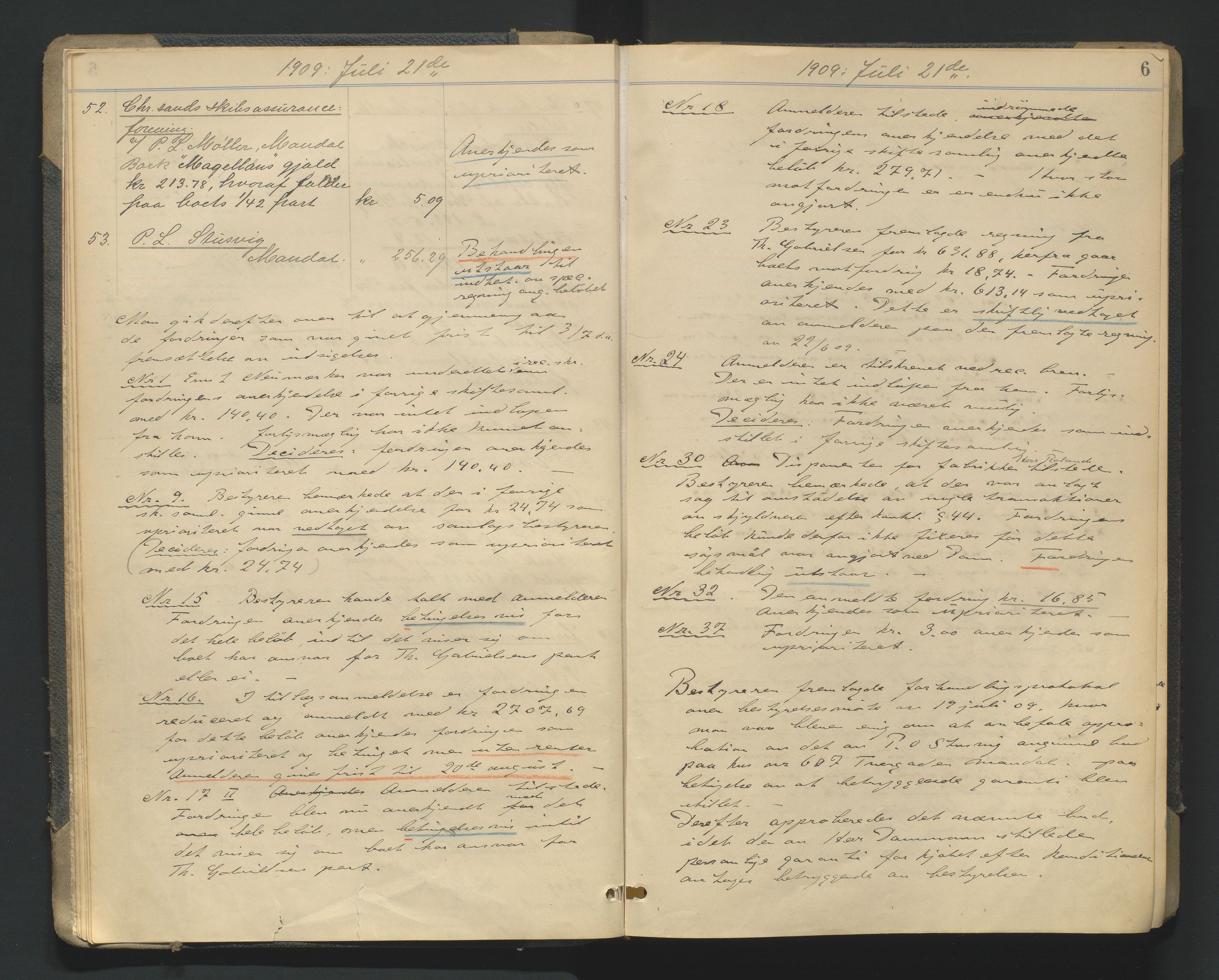 Mandal sorenskriveri, AV/SAK-1221-0005/001/H/Hc/L0081: Skifteforhandlingsprotokoll nr 13, 1909-1913, p. 6